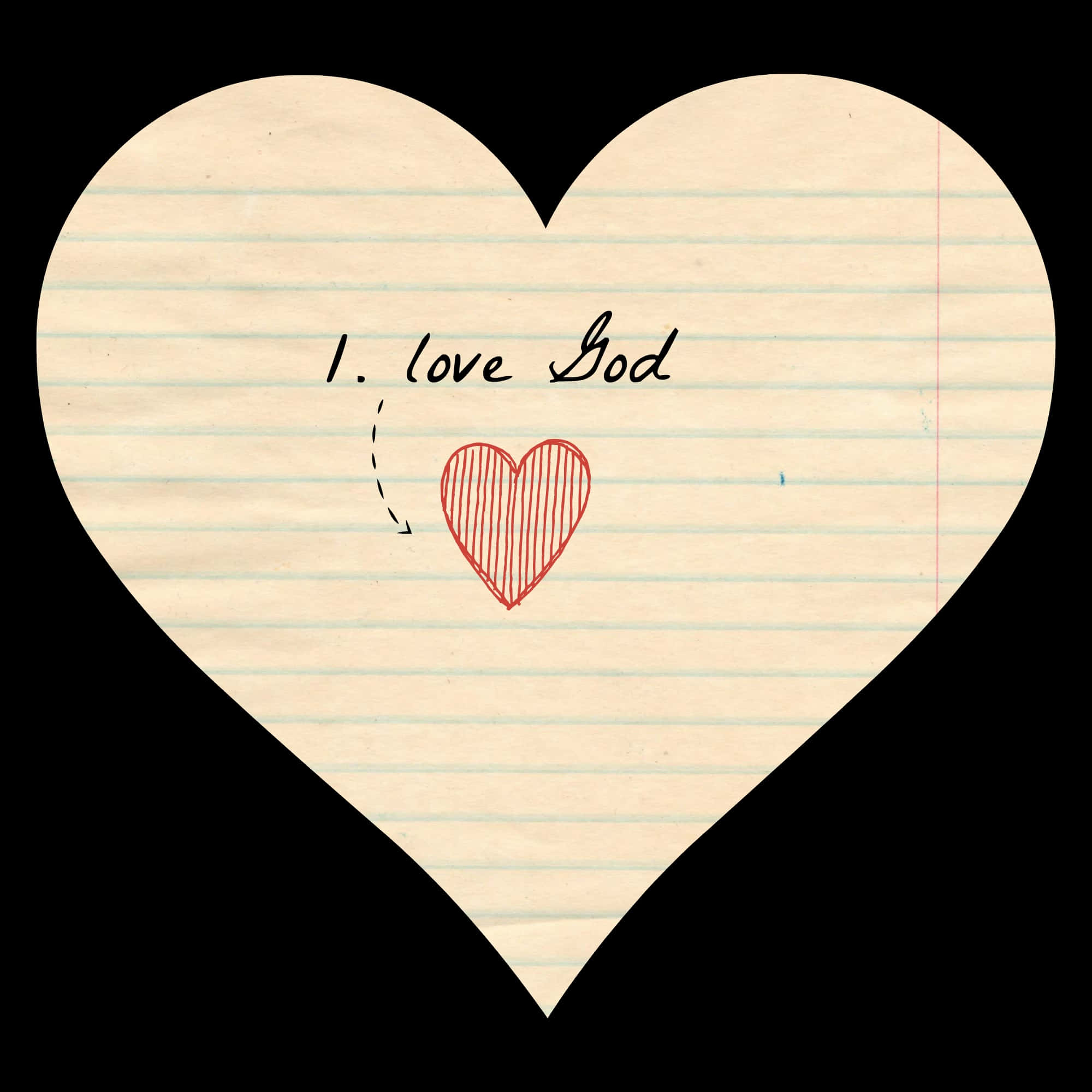 heart shaped cutout, lined notebook paper, handwritten text '1. love God', Full HD Desktop Wallpaper