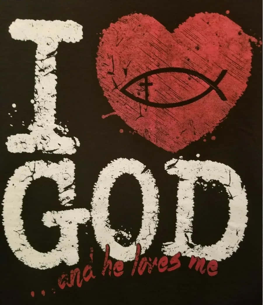 I Love God, red heart, fish symbol, SD Phone Wallpaper
