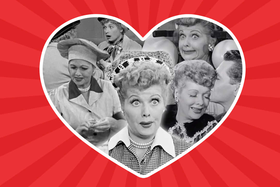 I love lucy, heart-shaped collage, black and white vintage TV show clips, SD Desktop Wallpaper