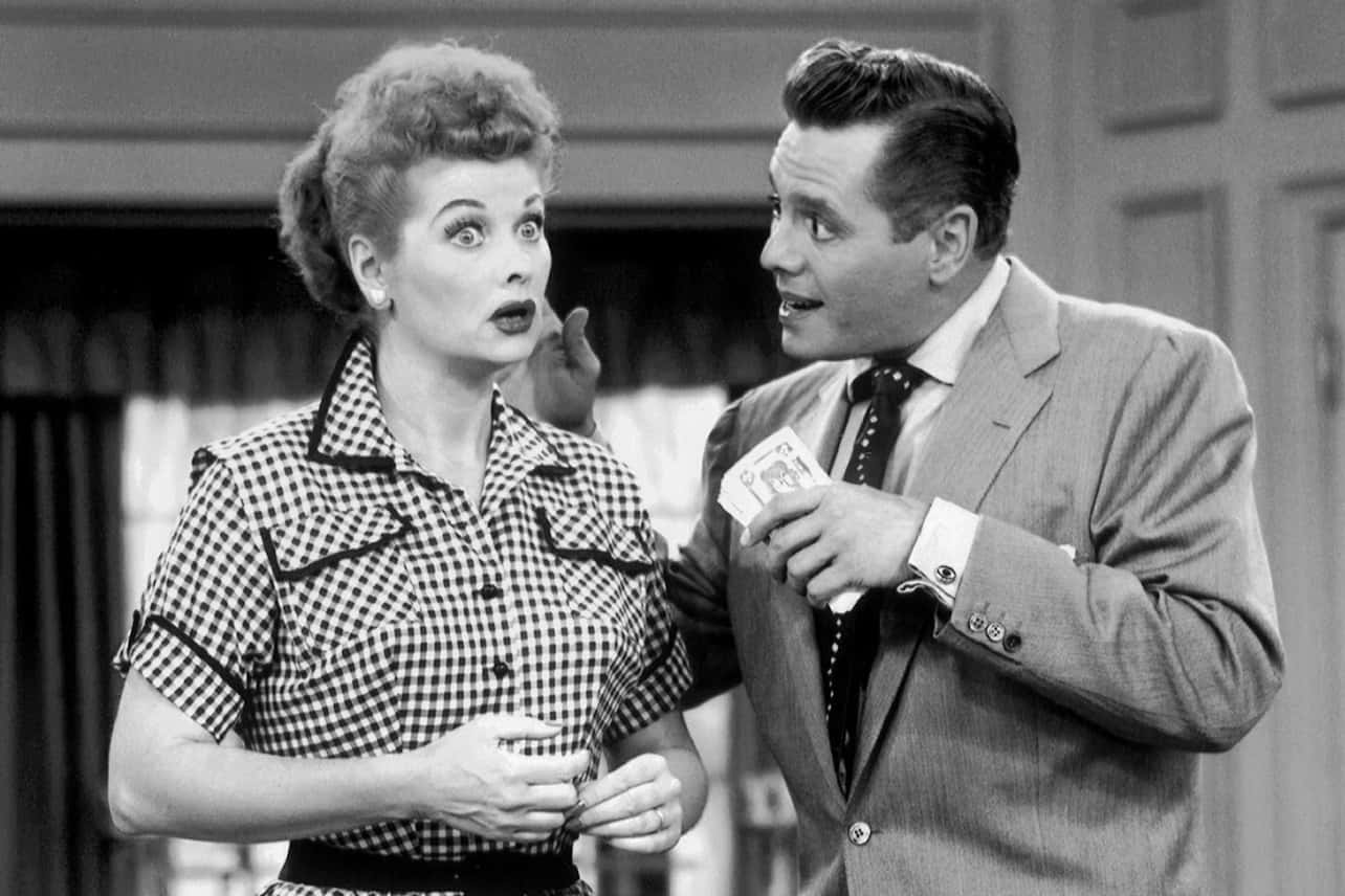 I love lucy, man in a suit, woman in a checkered blouse, HD Desktop Wallpaper