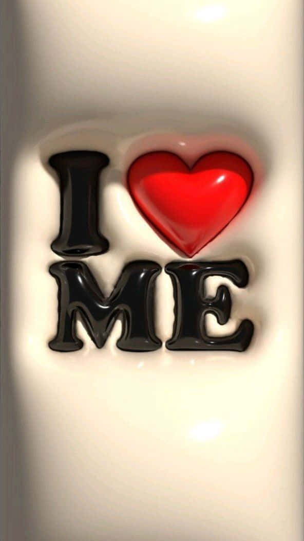 I ME, vibrant red heart, glossy black 3D letters, SD Phone Wallpaper