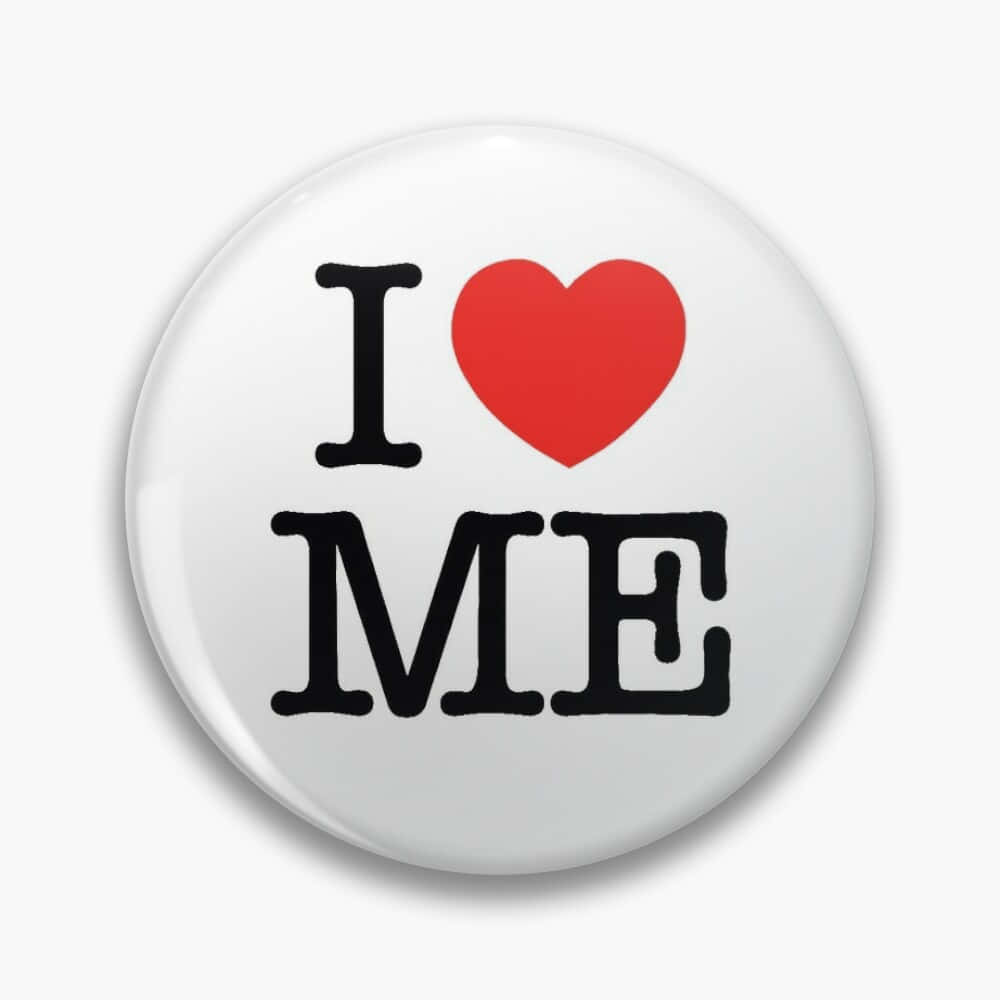 I Love Me Button, glossy white circular button, bold black letters, SD Desktop Wallpaper