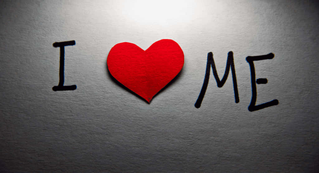 red felt heart, handwritten letters I and ME, textured gray surface, SD Desktop Wallpaper