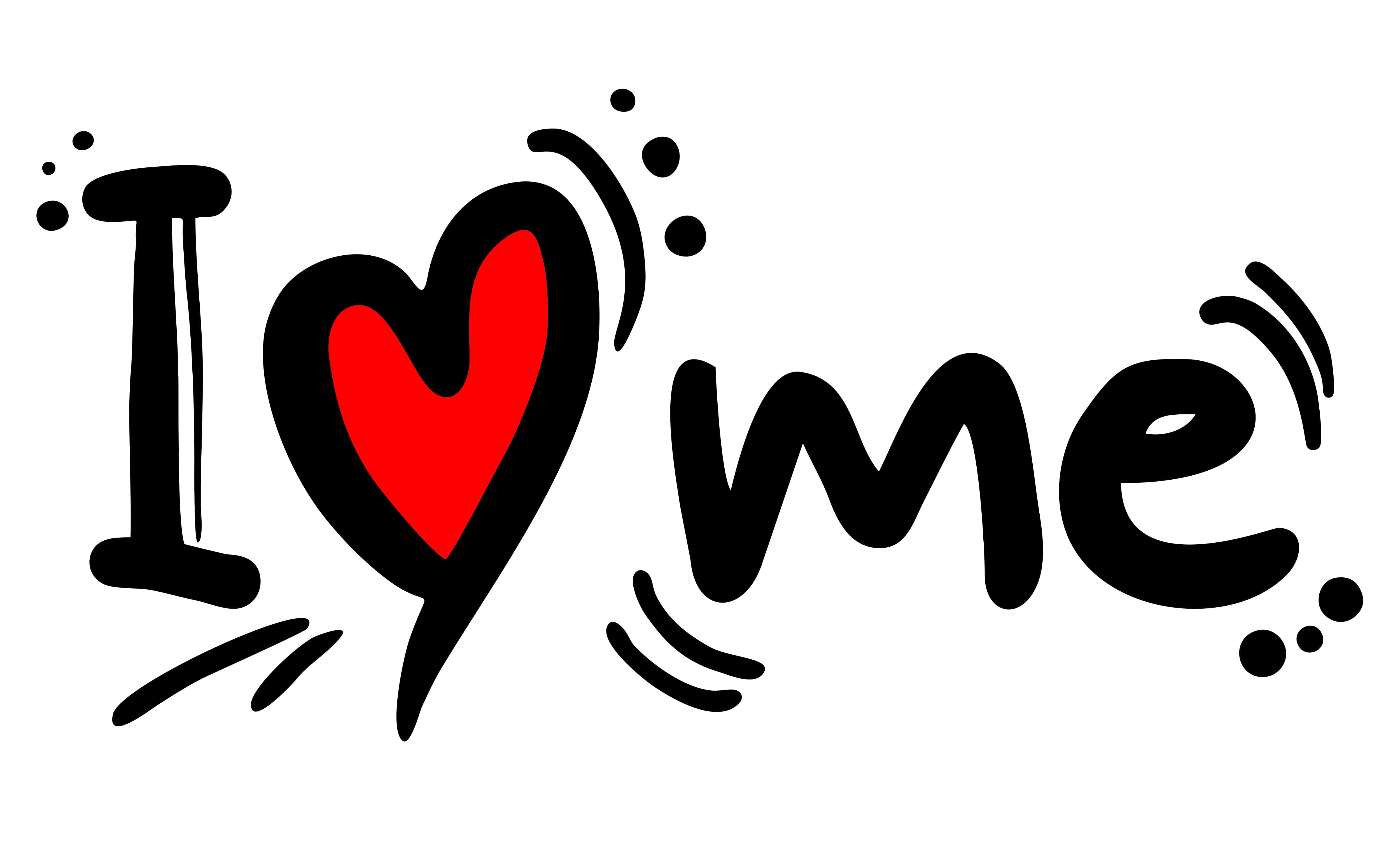 I Love Me, black handwritten text, red heart, 4K Desktop Wallpaper