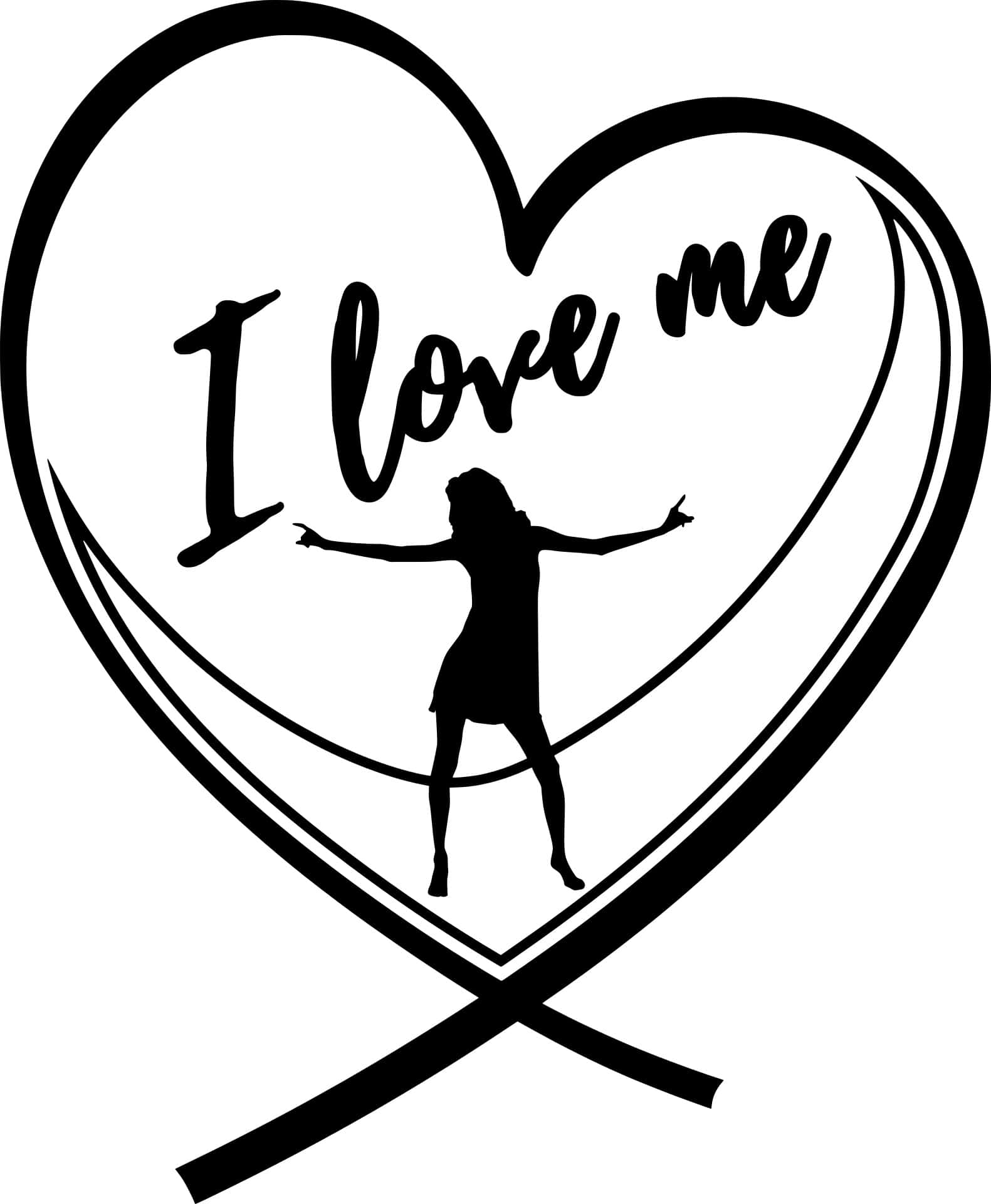 self love silhouette heart, joyful woman, black silhouette, Full HD Phone Wallpaper