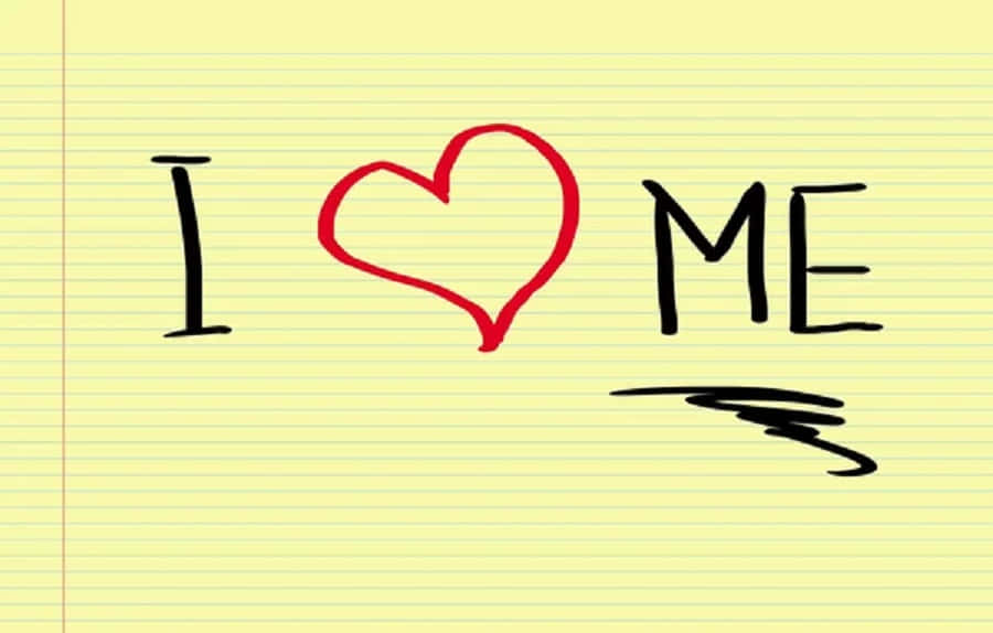 I love me, red heart, yellow lined notebook paper, SD Desktop Wallpaper