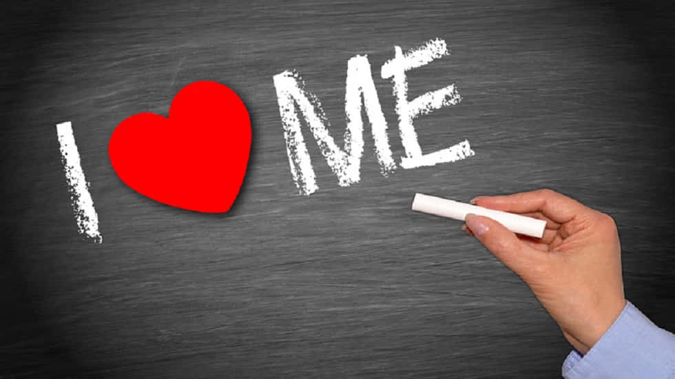 I heart me, white chalk, blackboard, SD Desktop Wallpaper