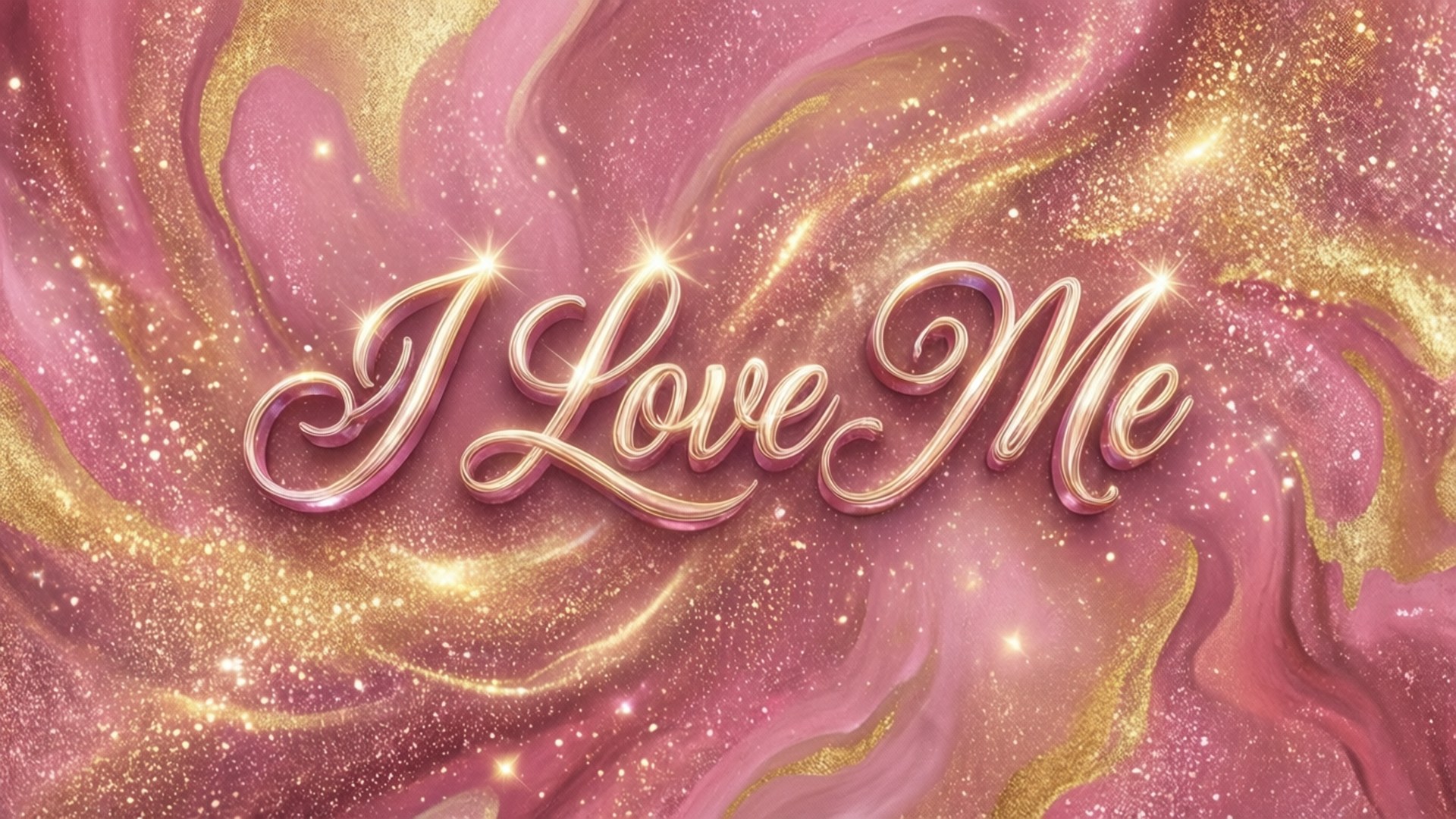 I Love Me, glittery, pink and gold sparkles, Full HD Desktop Wallpaper