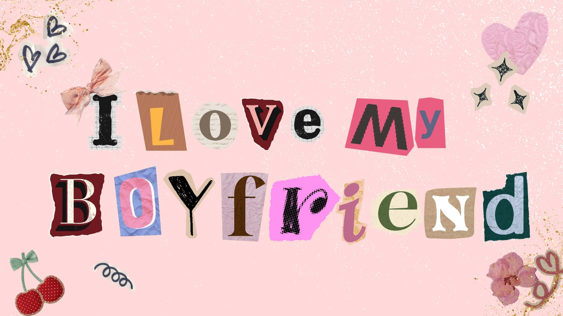 I Love My Boyfriend, colorful cutout letters, hearts, Full HD Desktop Wallpaper