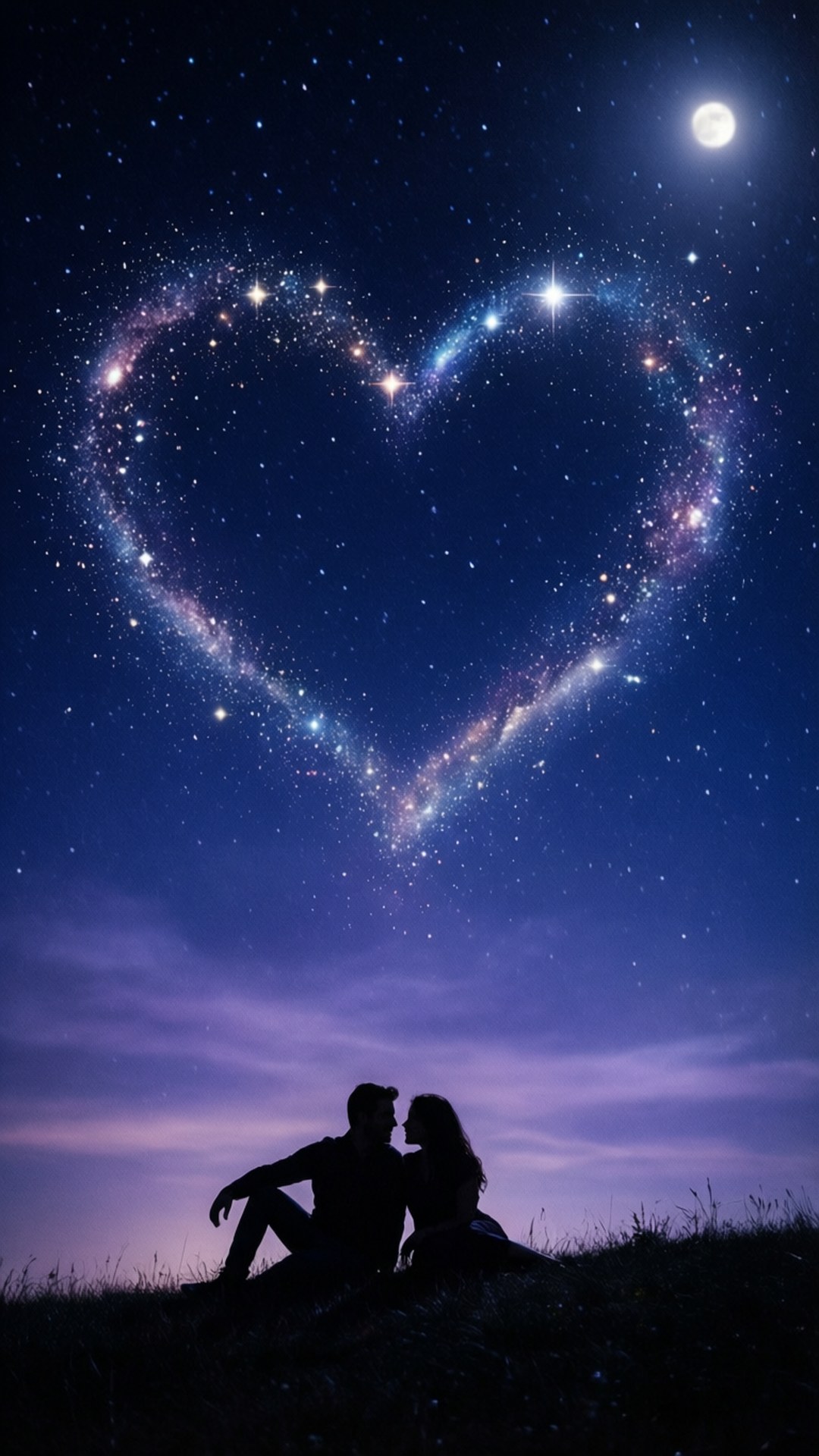 Starry Night Heart, magical night sky, heart-shaped stars, Full HD Phone Wallpaper