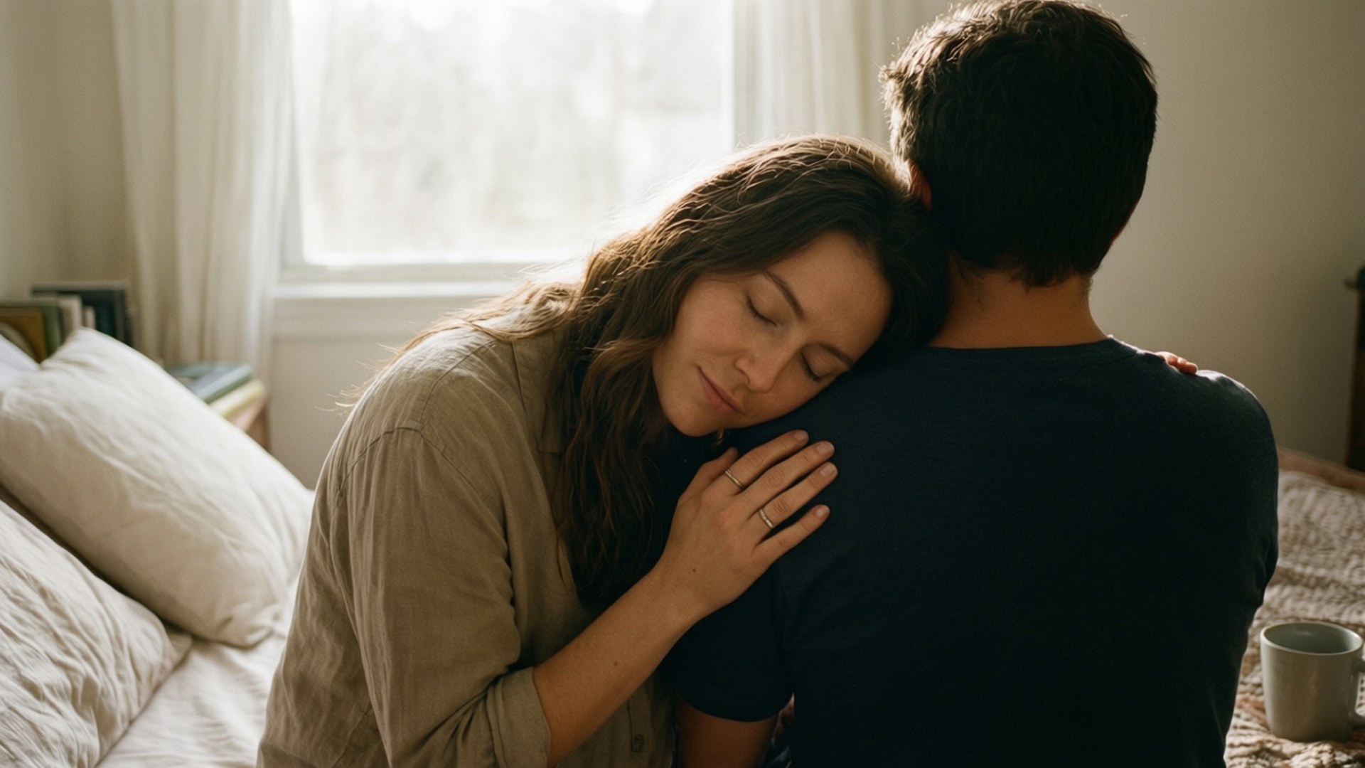 morning affection, cozy bedroom, couple, Full HD Desktop Wallpaper