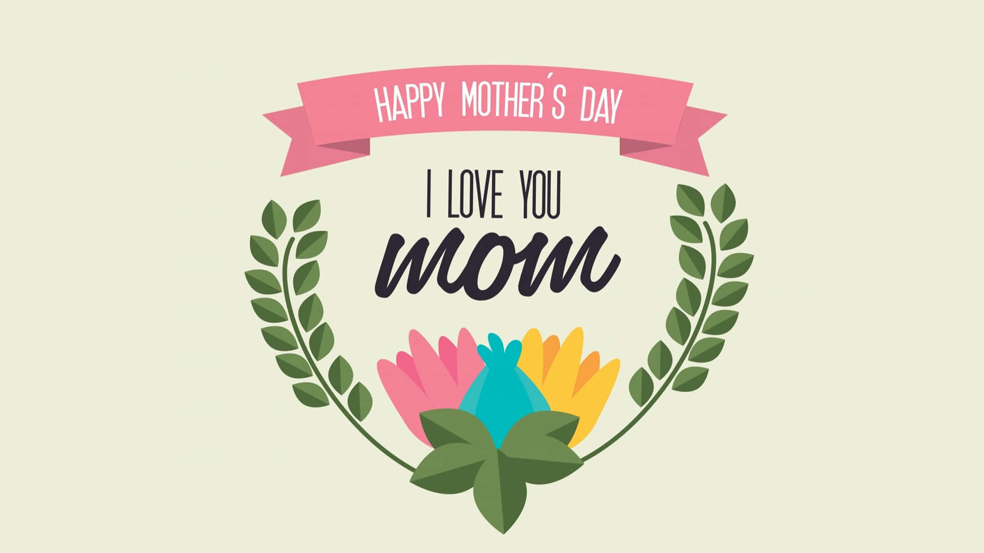 Happy Mother's Day, I Love You Mom, pink banner, Full HD Desktop Wallpaper