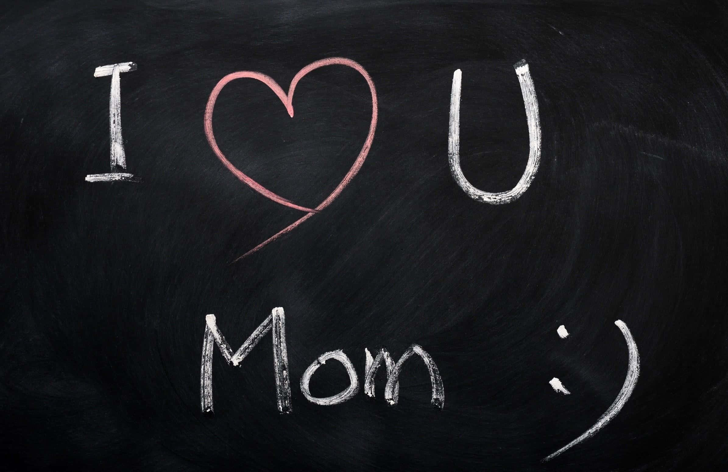 I Love You Mom, black chalkboard, red heart, Full HD Desktop Wallpaper