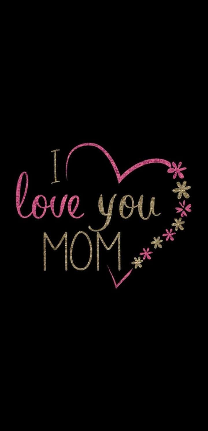 I love you MOM, glittery pink and gold, heart-shaped message, HD Phone Wallpaper