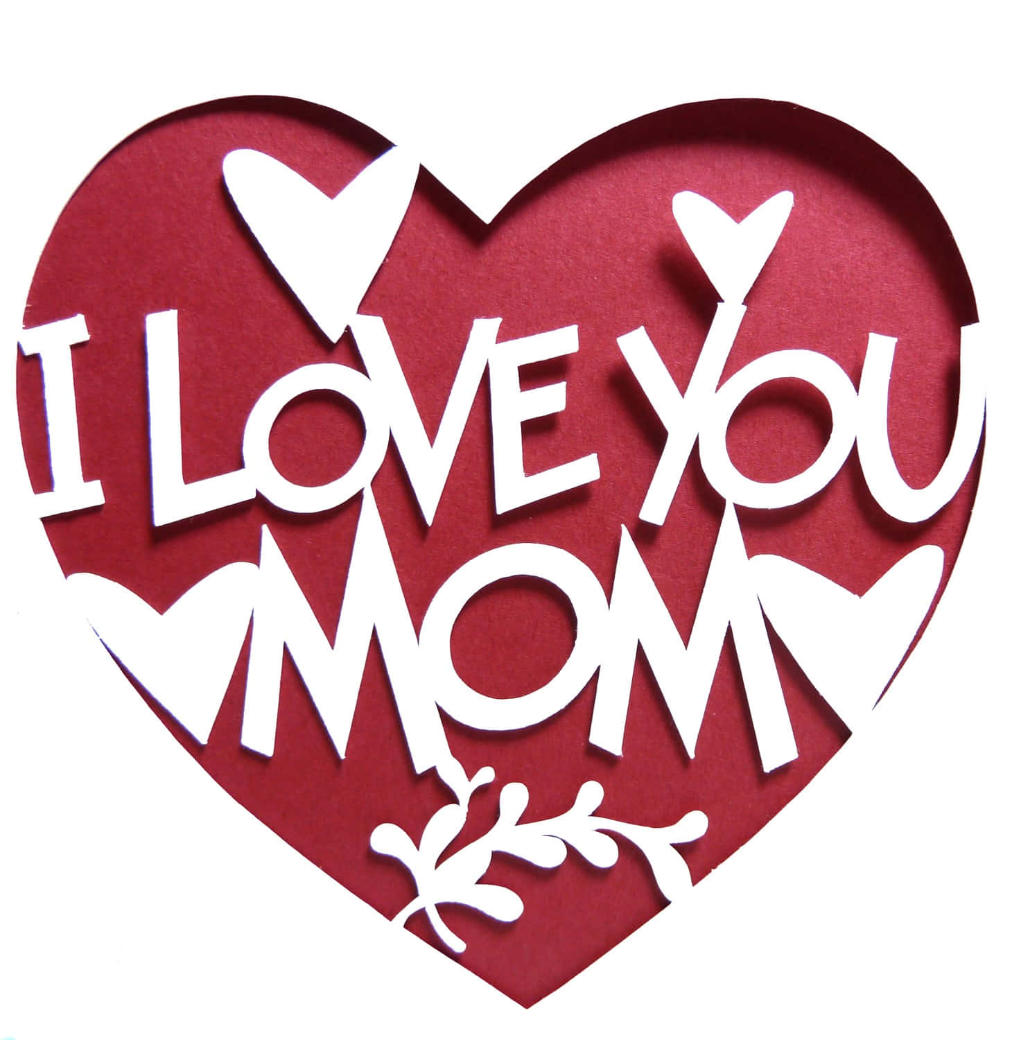 I LOVE YOU MOM, red paper heart, white cut-out text, HD Phone Wallpaper