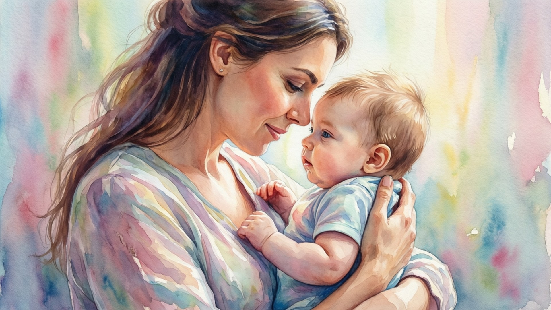 watercolor portrait, mother, baby, Full HD Desktop Wallpaper