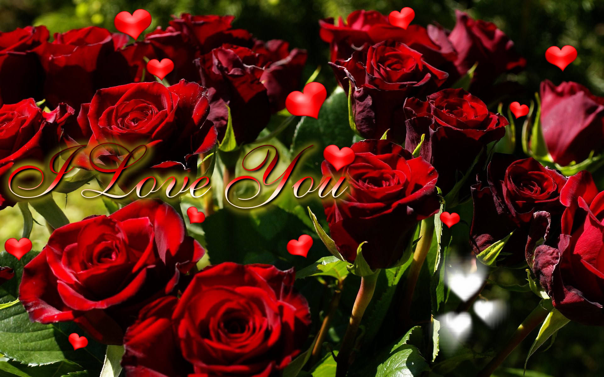 I Love You So Much, roses, floating hearts, Full HD Desktop Wallpaper