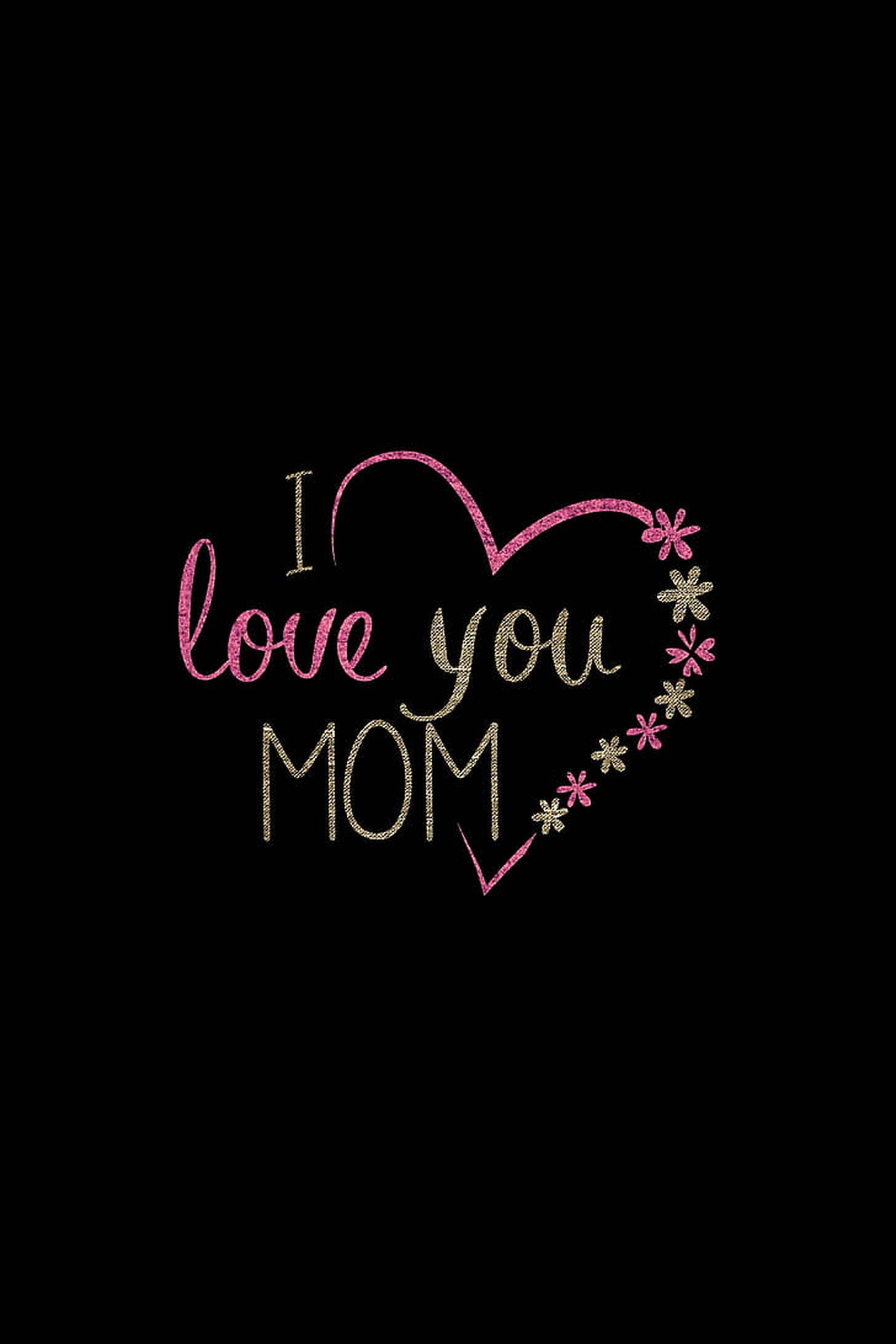 I Love You MOM, glittery pink, gold heart-shaped design, Full HD Phone Wallpaper