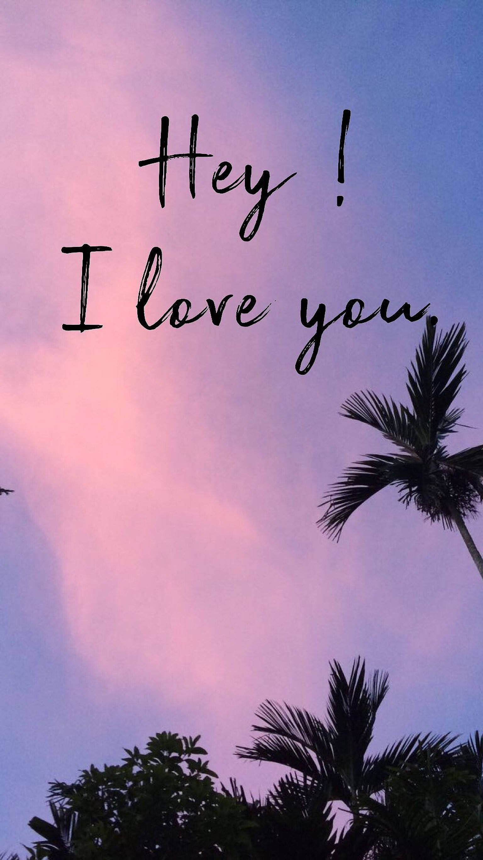 tropical sunset, palm tree silhouettes, romantic message, 2K Phone Wallpaper