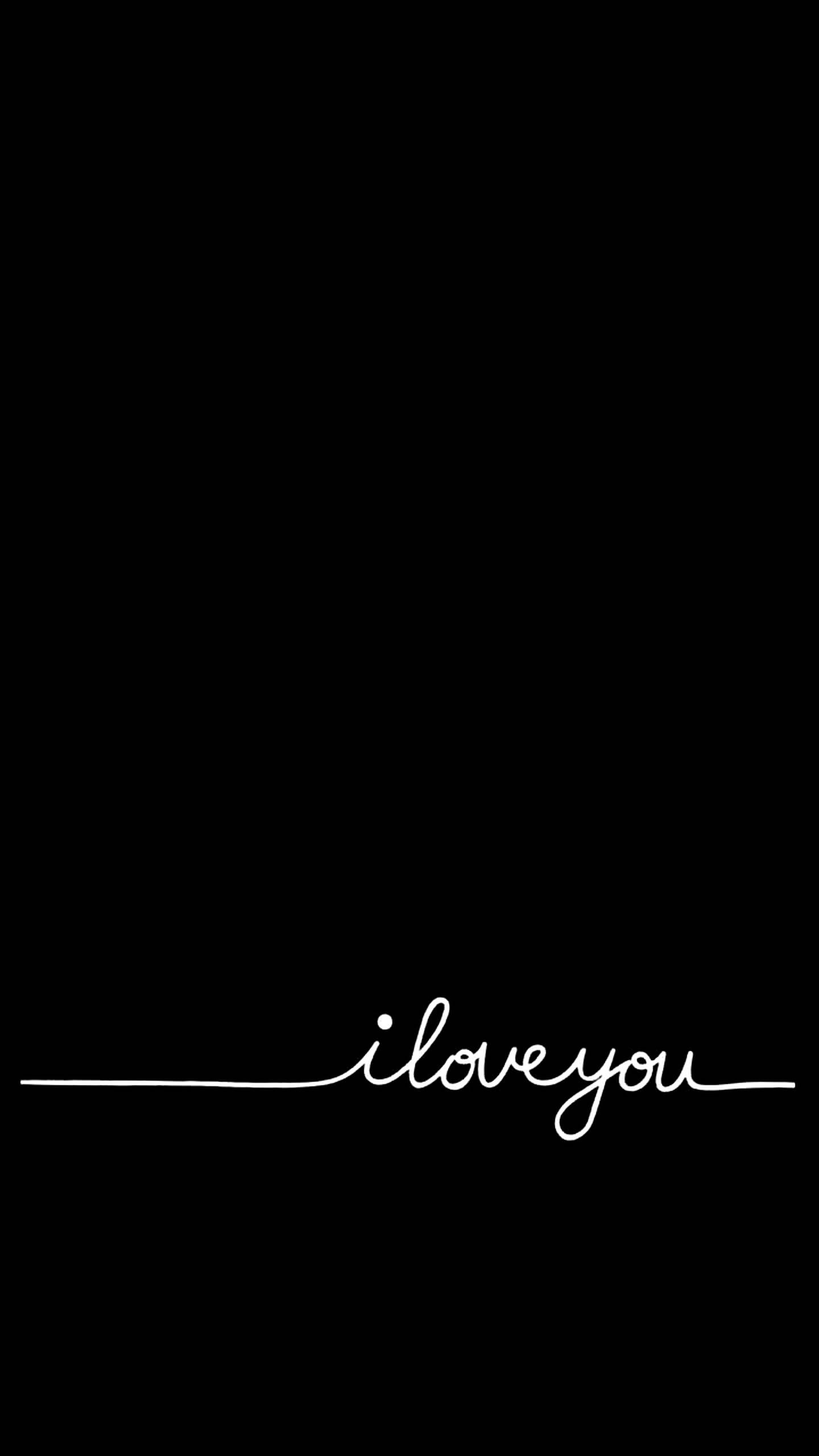 I Love You Cursive, black background, white cursive text, 2K Phone Wallpaper