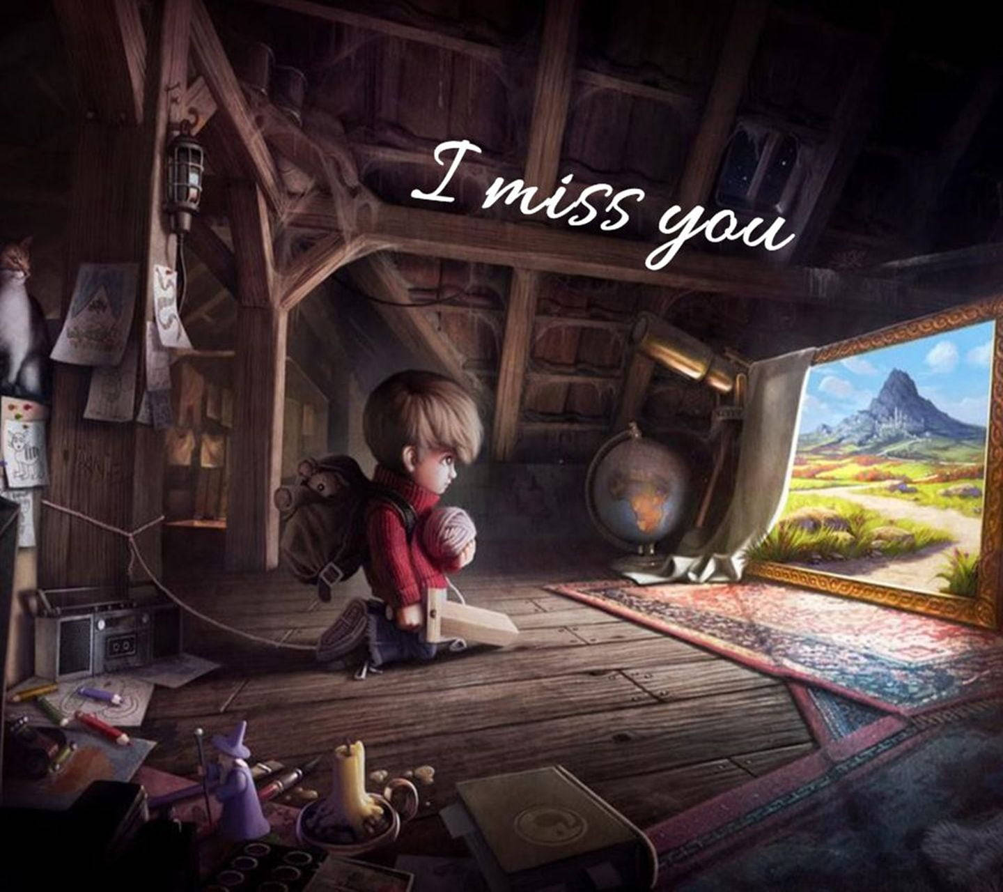 little boy, red sweater, wooden attic, HD Desktop Wallpaper