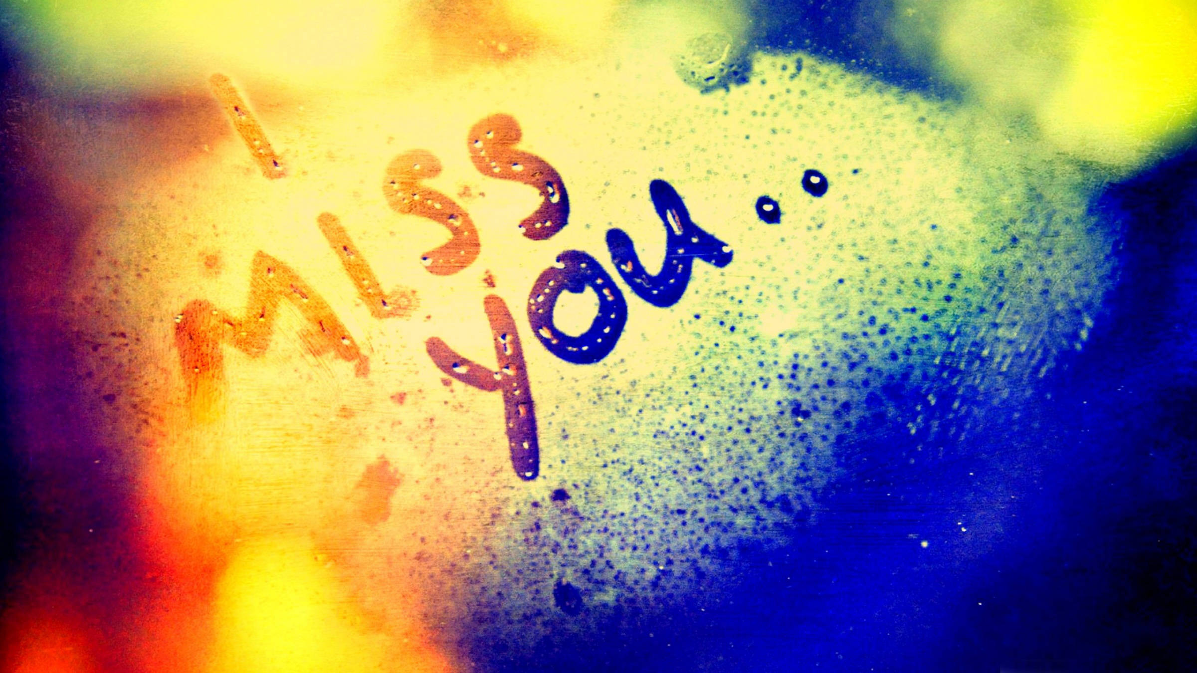 I miss you, rain-speckled window, warm yellow, Full HD Desktop Wallpaper