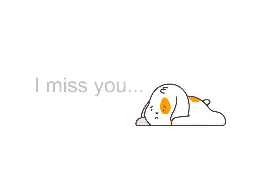 I miss you, white cartoon dog, orange spots, SD Desktop Wallpaper