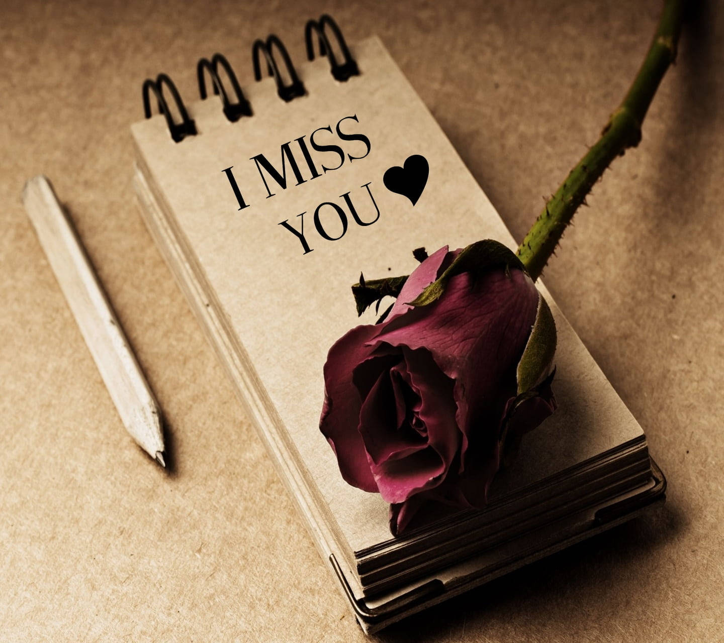 I MISS YOU, purple rose, spiral notebook, HD Desktop Wallpaper