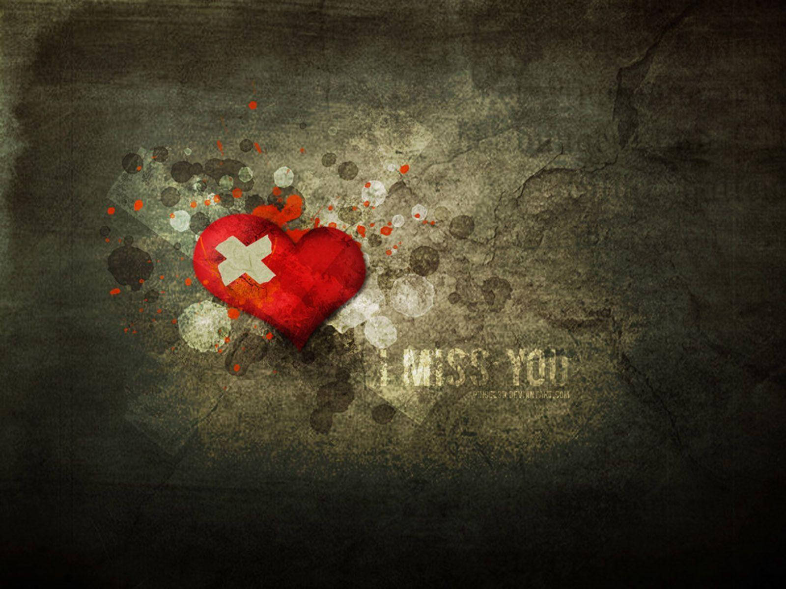 wounded heart, I MISS YOU, red heart, HD Desktop Wallpaper