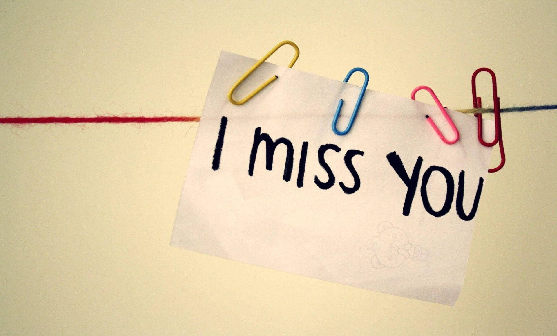 I miss you, handwritten note, colorful paper clips, Full HD Desktop Wallpaper
