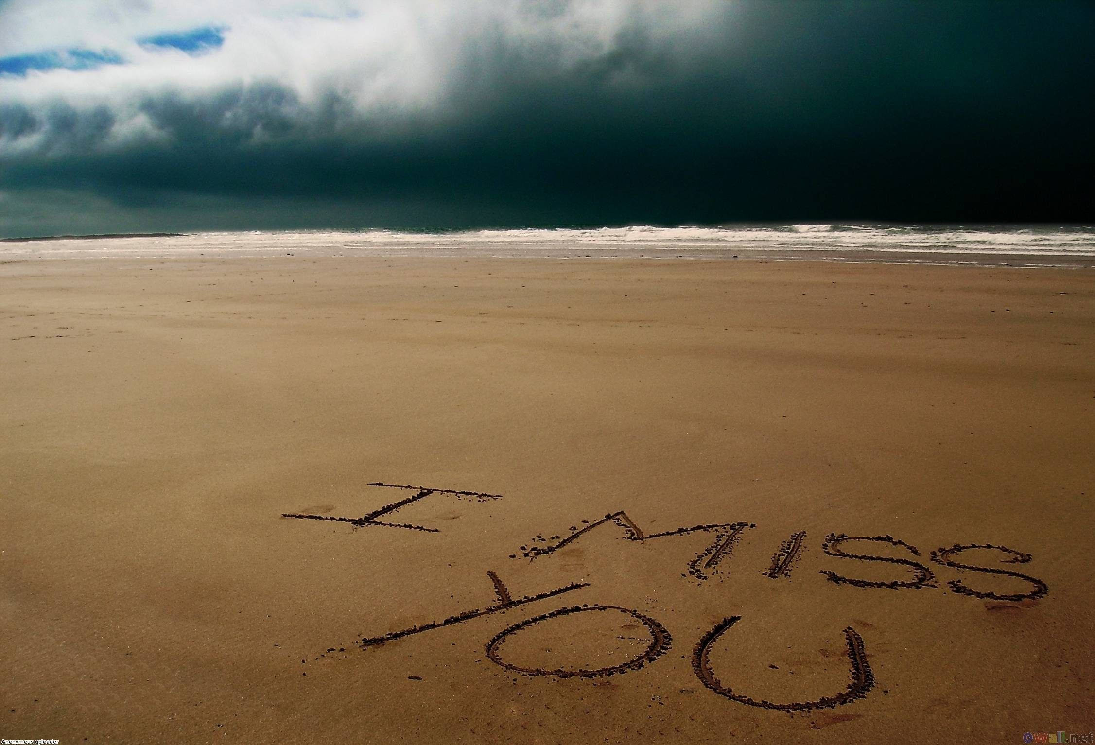 I miss you, wet sand, vast beach, Full HD Desktop Wallpaper