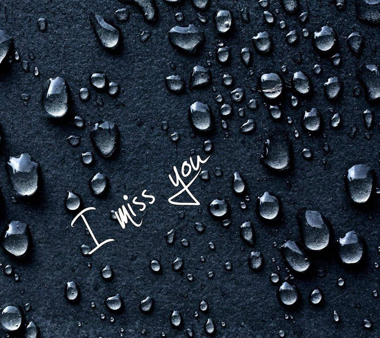 water droplets, dark textured surface, I miss you, HD Desktop Wallpaper