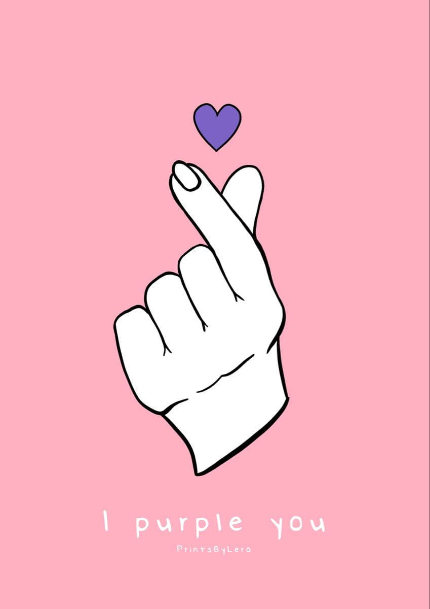 finger heart, purple heart, soft pink background, SD Phone Wallpaper