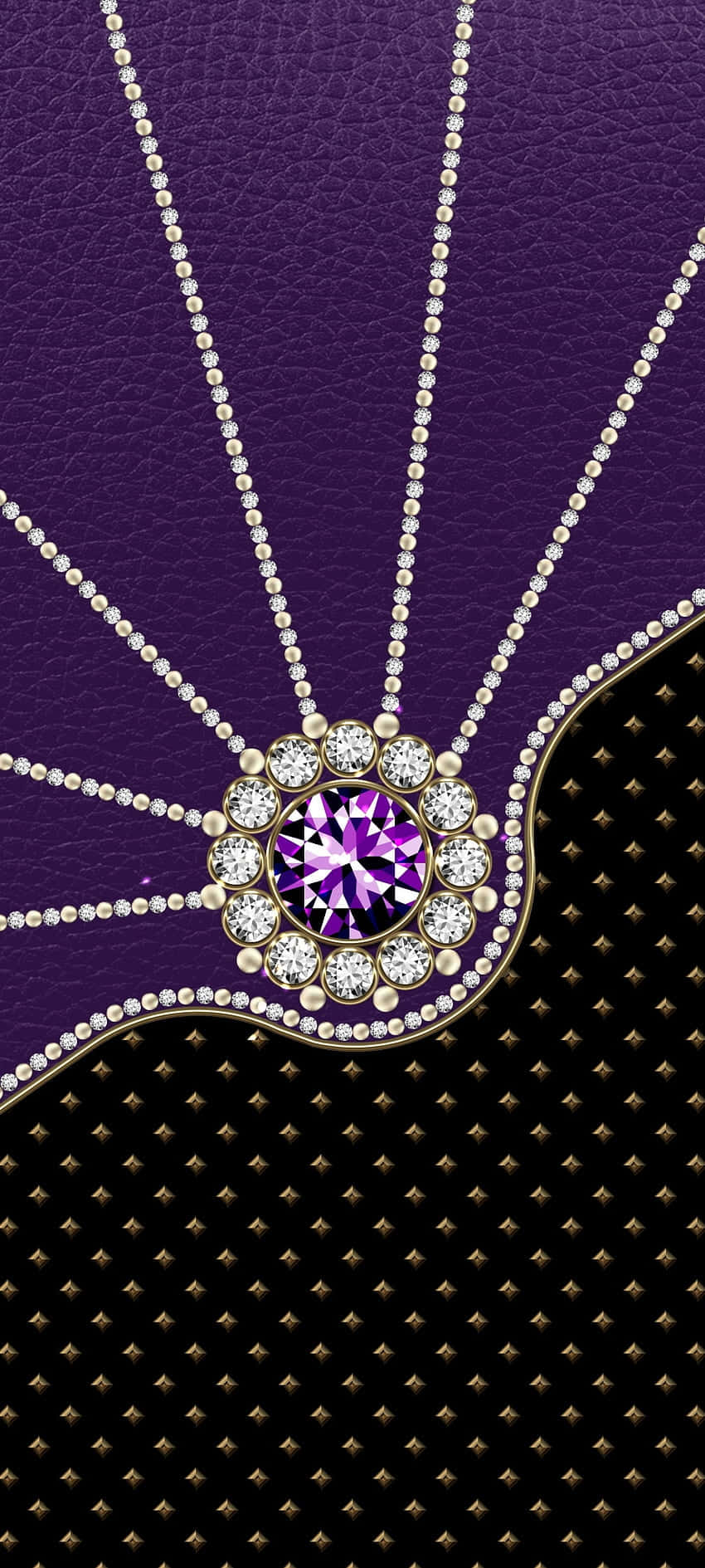 purple diamond pendant necklace, sparkling diamonds, split purple leather and black textured background, HD Phone Wallpaper