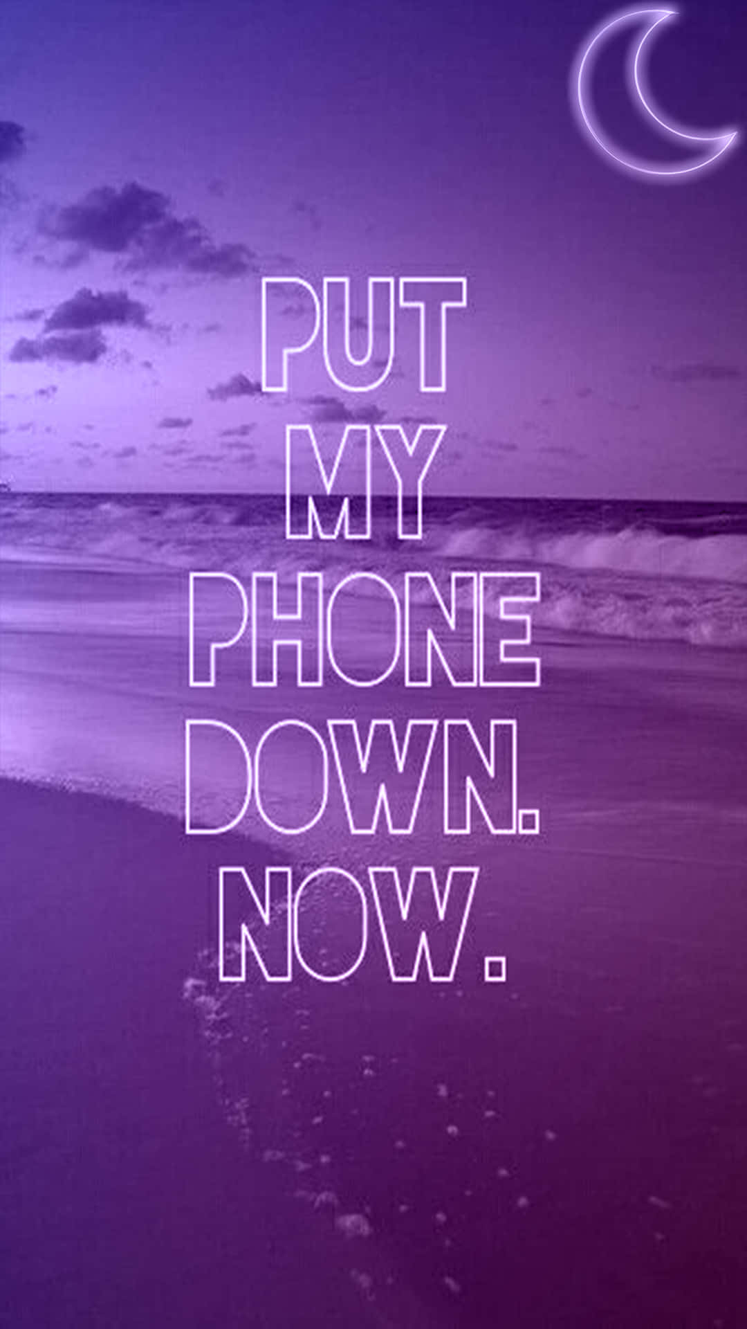 purple-hued beach, dusk, crescent moon, Full HD Phone Wallpaper