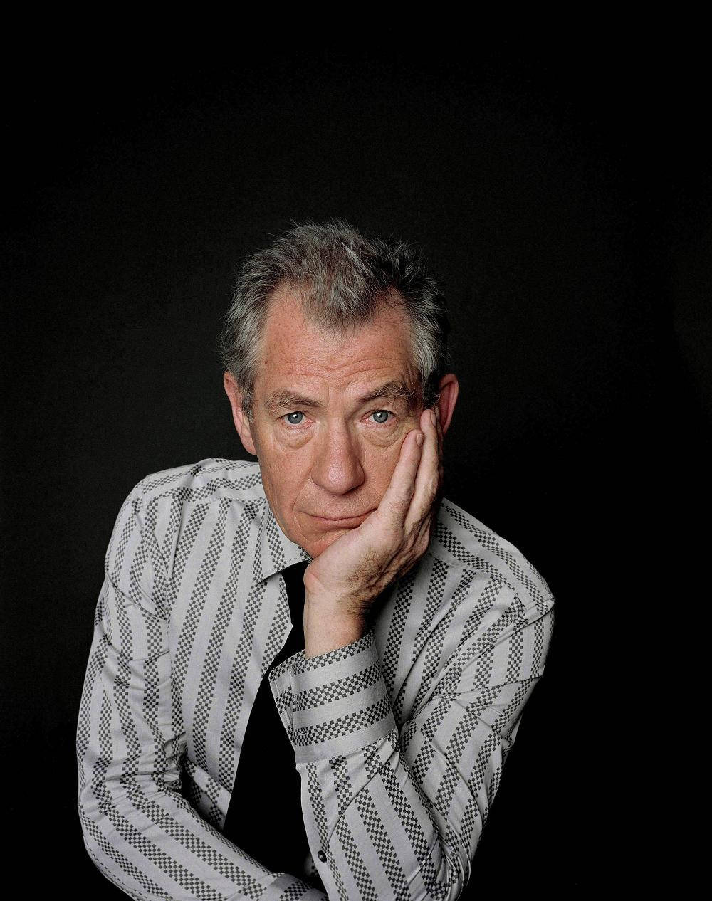 Ian McKellen, gray hair, patterned shirt, SD Phone Wallpaper