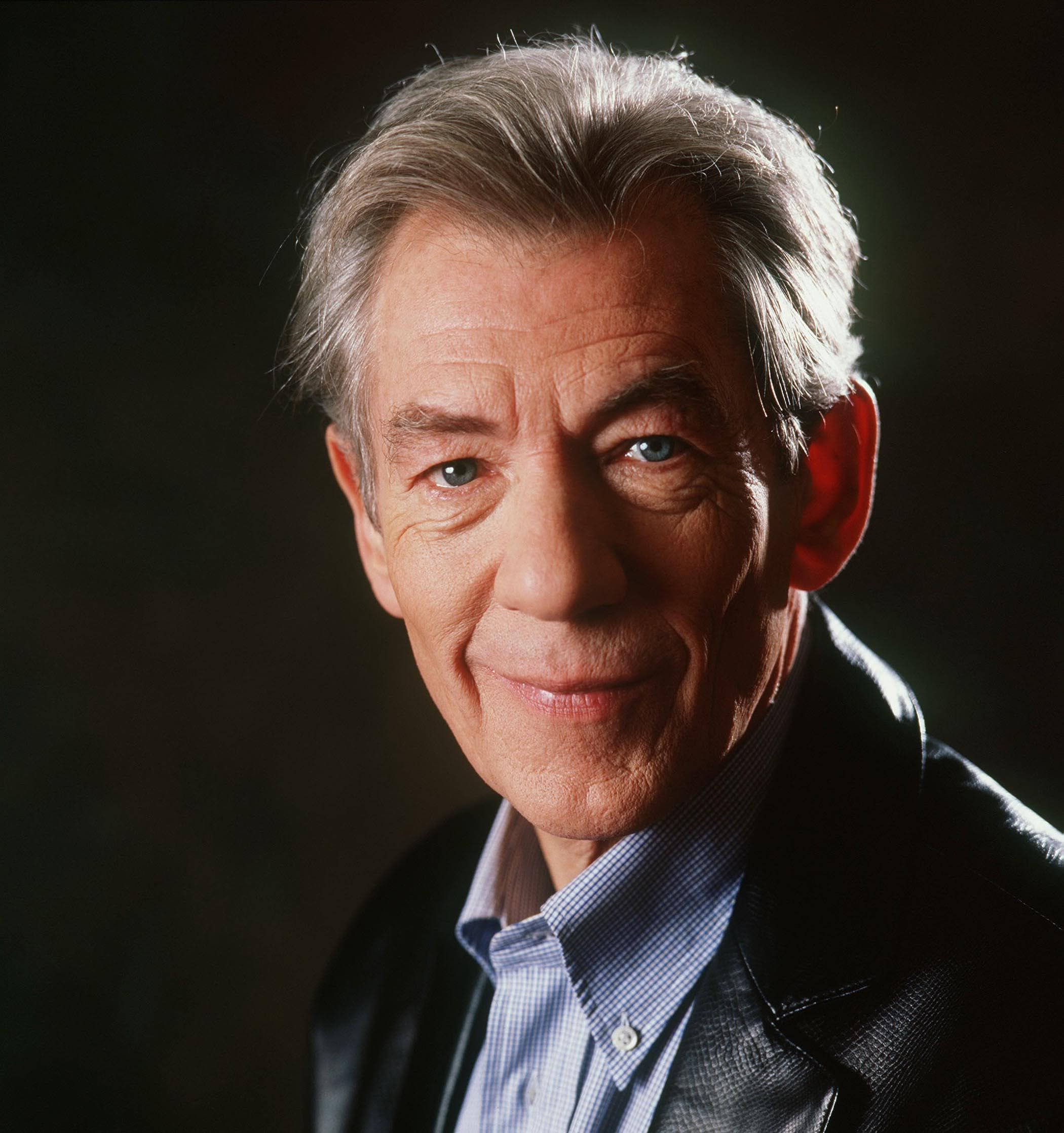 Ian McKellen, gray hair, blue eyes, Full HD Phone Wallpaper