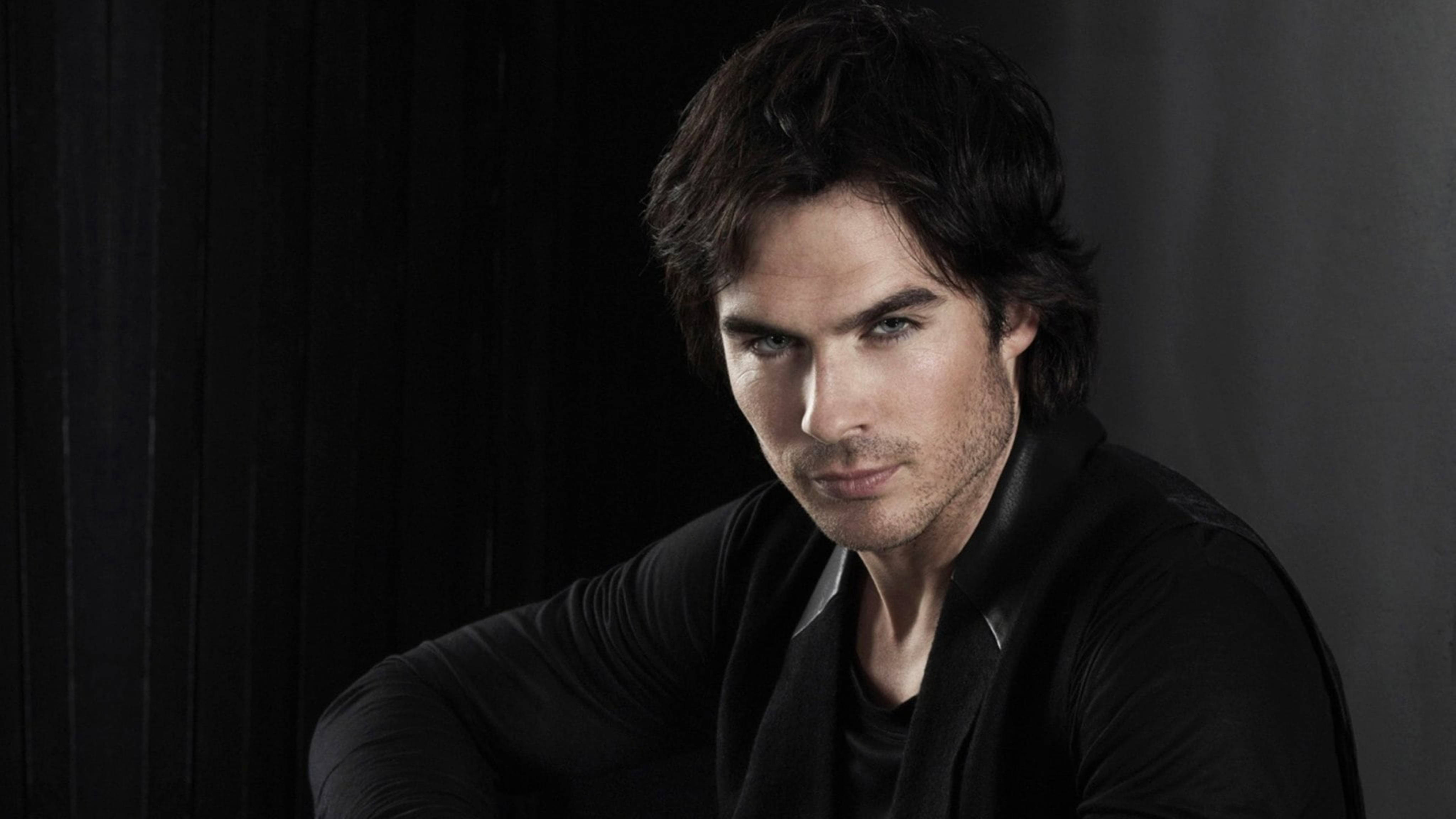 Ian Somerhalder, black background, dark hair, 4K Desktop Wallpaper