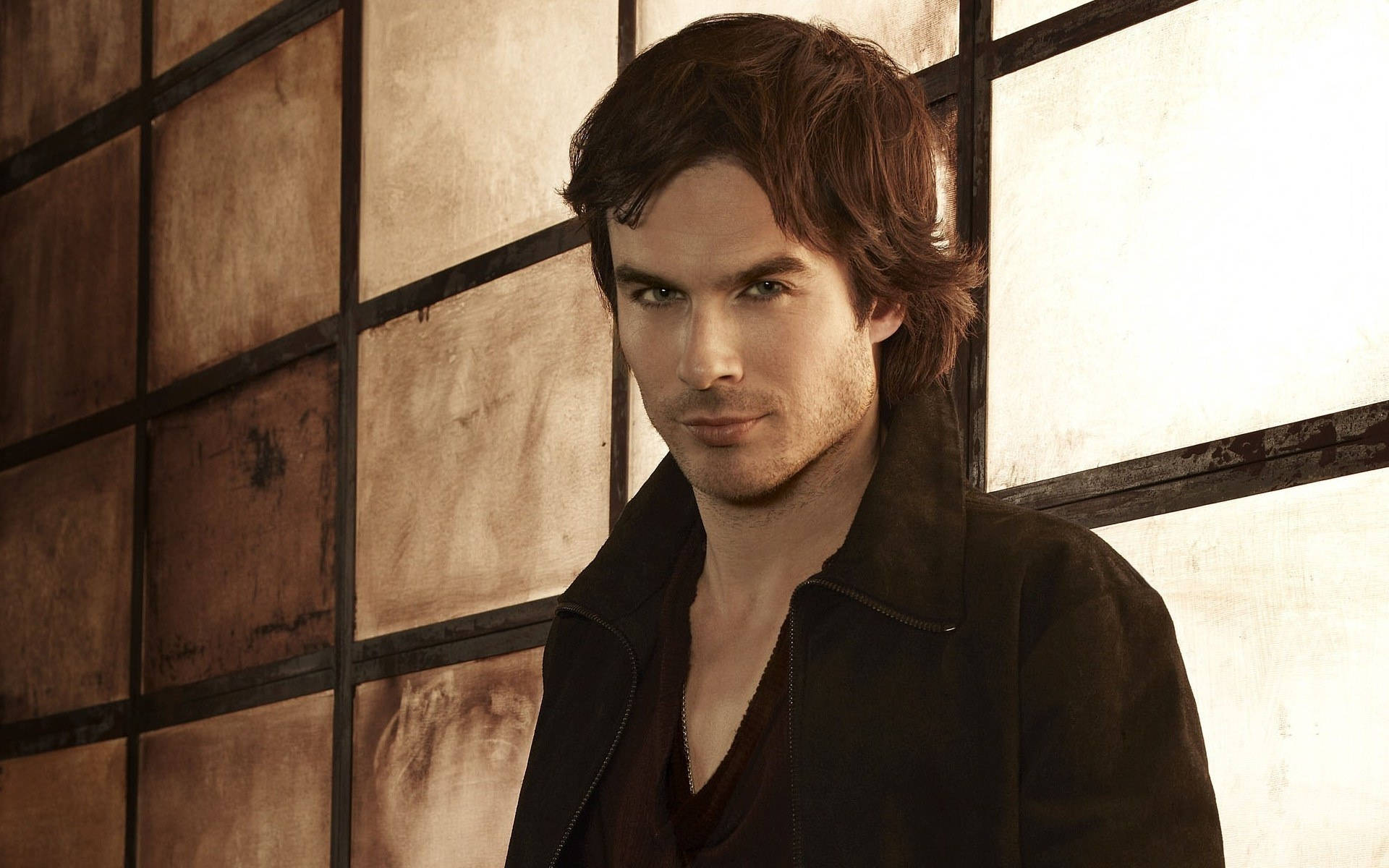 Ian Somerhalder, brunette, aged wooden panels, Full HD Desktop Wallpaper