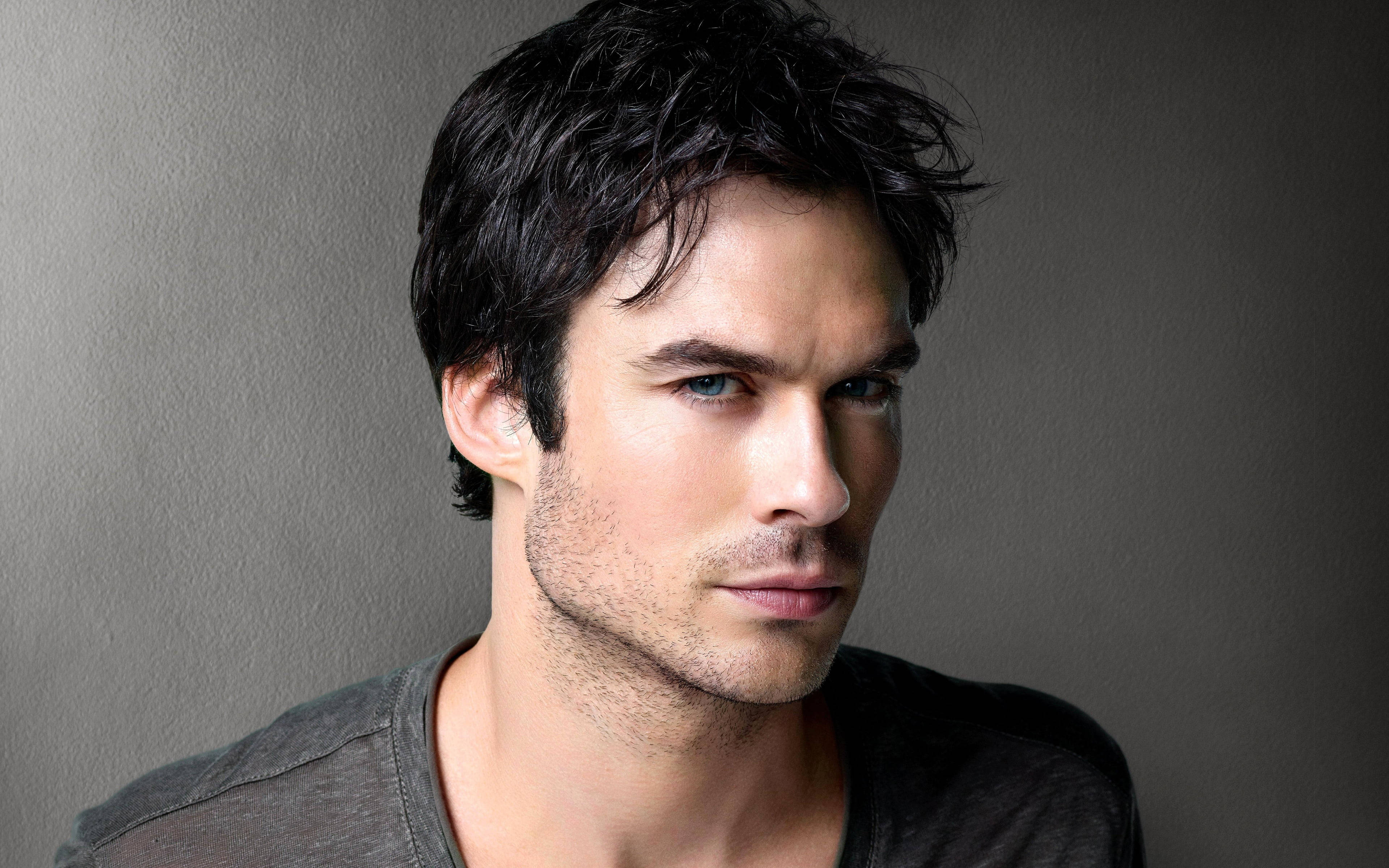 Ian Somerhalder, dark tousled hair, intense blue eyes, 4K Desktop Wallpaper