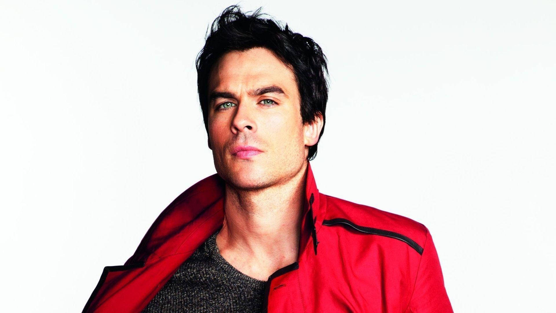 Ian Somerhalder, red jacket, dark hair, Full HD Desktop Wallpaper