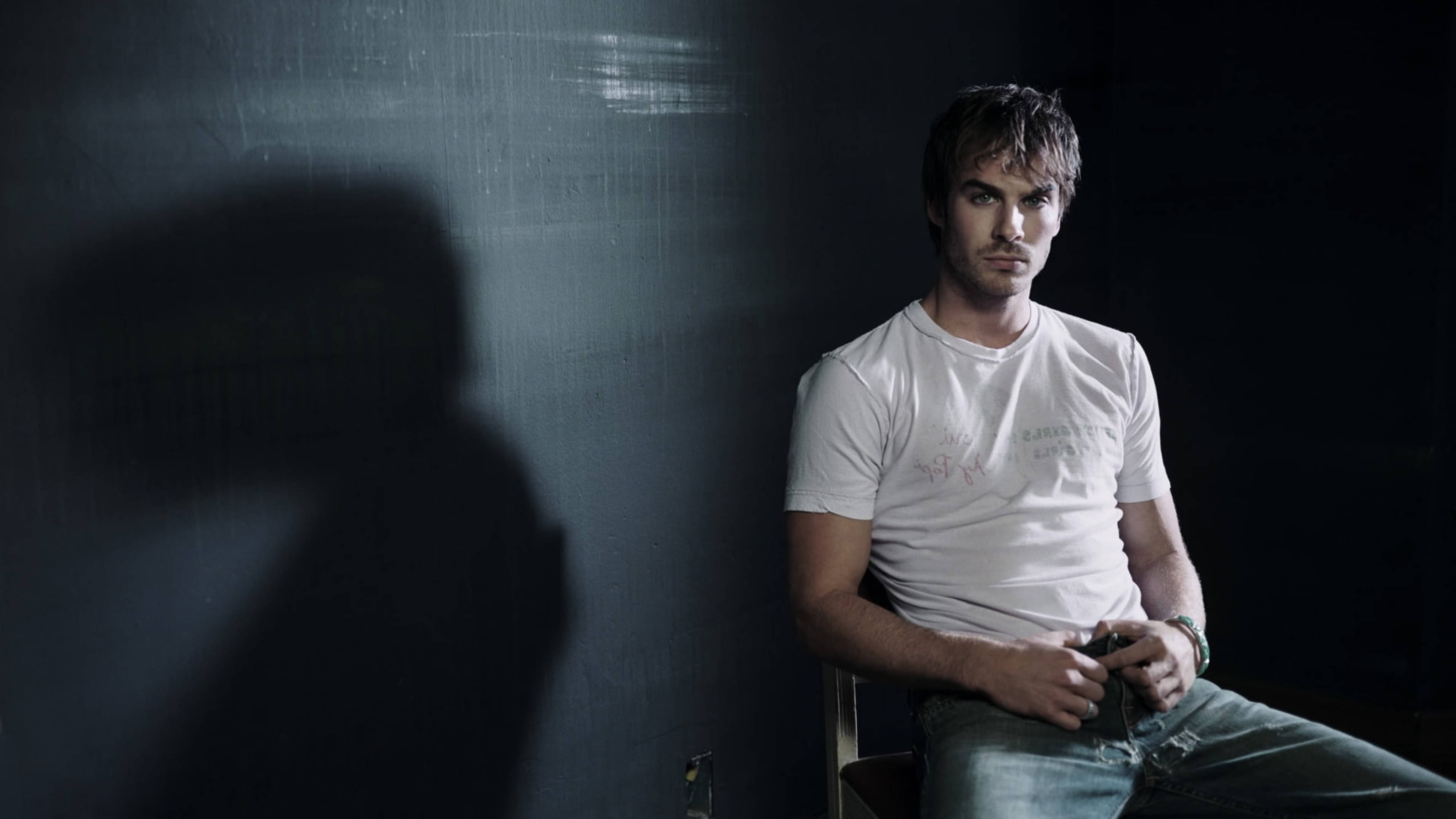 Ian Somerhalder, white t-shirt, dim light, 4K Desktop Wallpaper