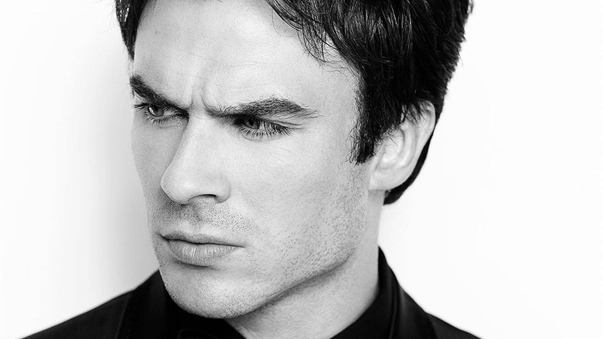 Ian Somerhalder, black and white, close-up portrait, Full HD Desktop Wallpaper