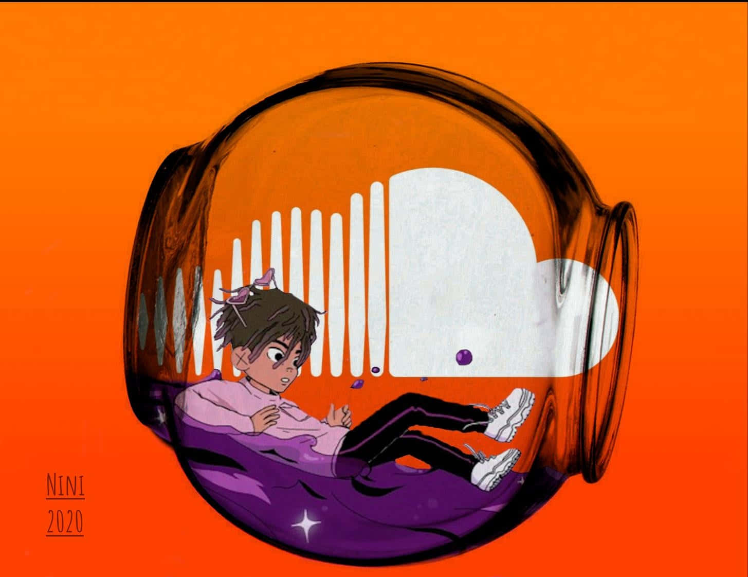 Iann Dior, giant transparent headphone, cloud, HD Desktop Wallpaper