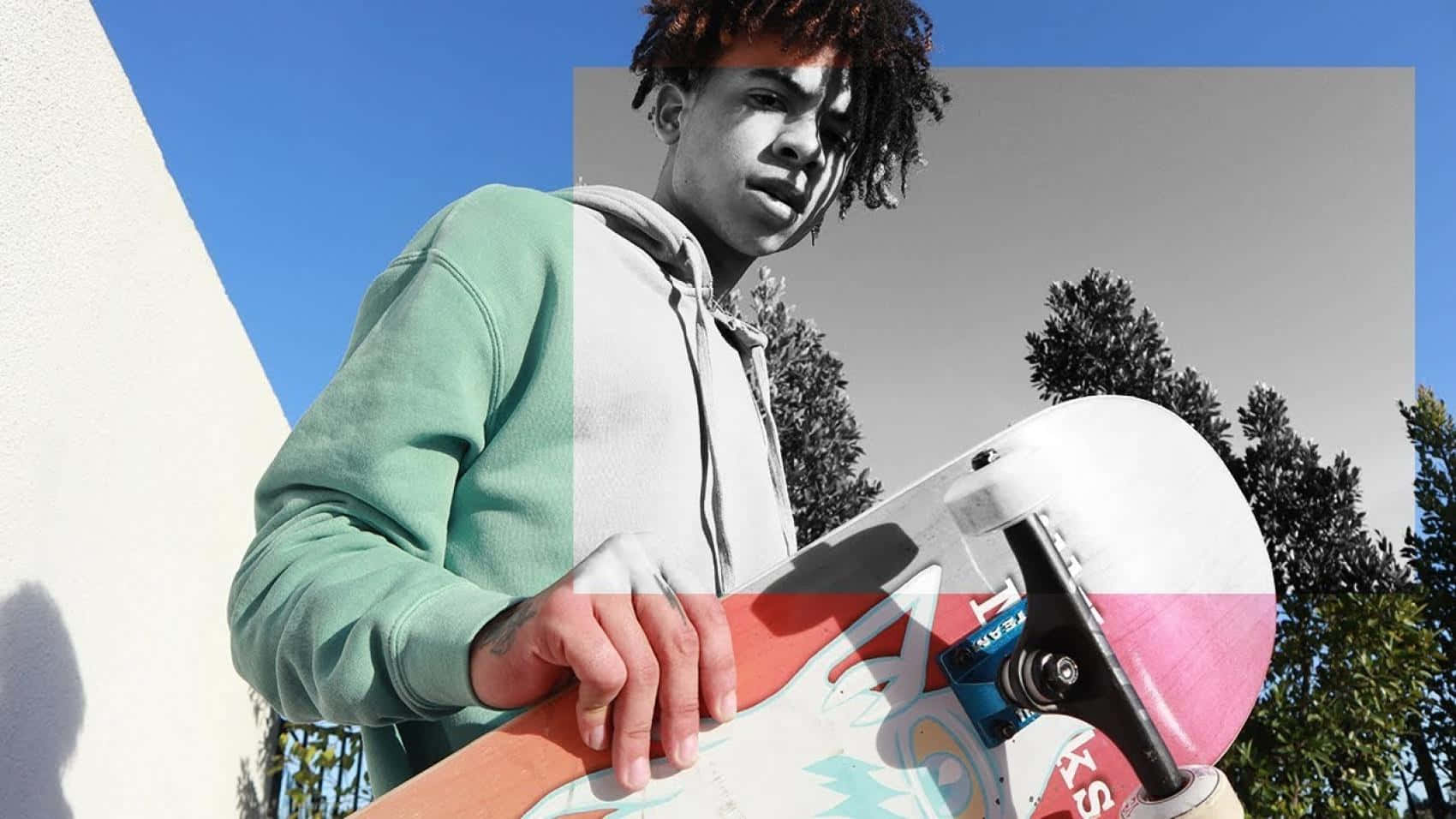 Iann Dior, green hoodie, colorful board, HD Desktop Wallpaper
