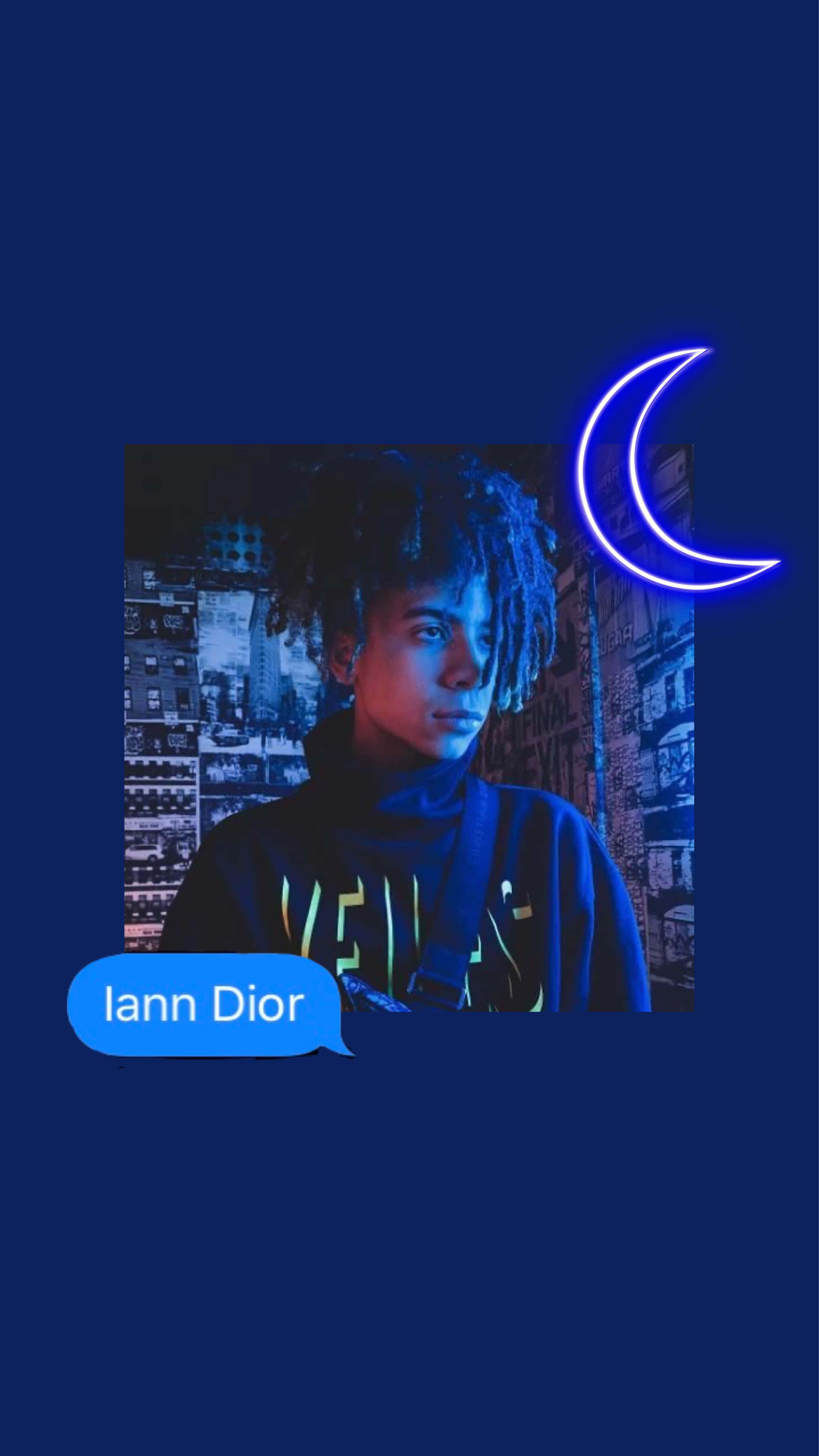 Iann Dior, neon crescent moon, cityscape, 4K Phone Wallpaper