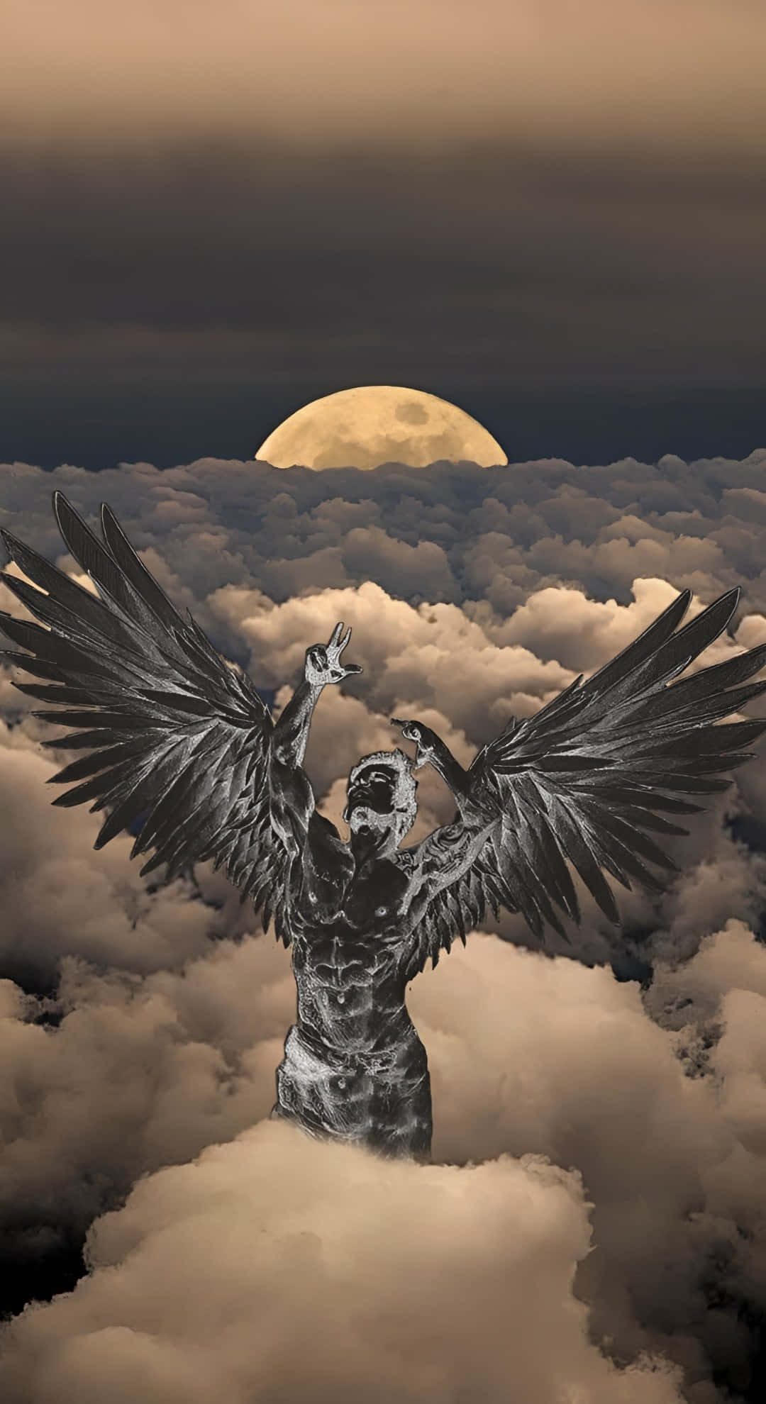 Icarus, clouds, moon, Full HD Phone Wallpaper