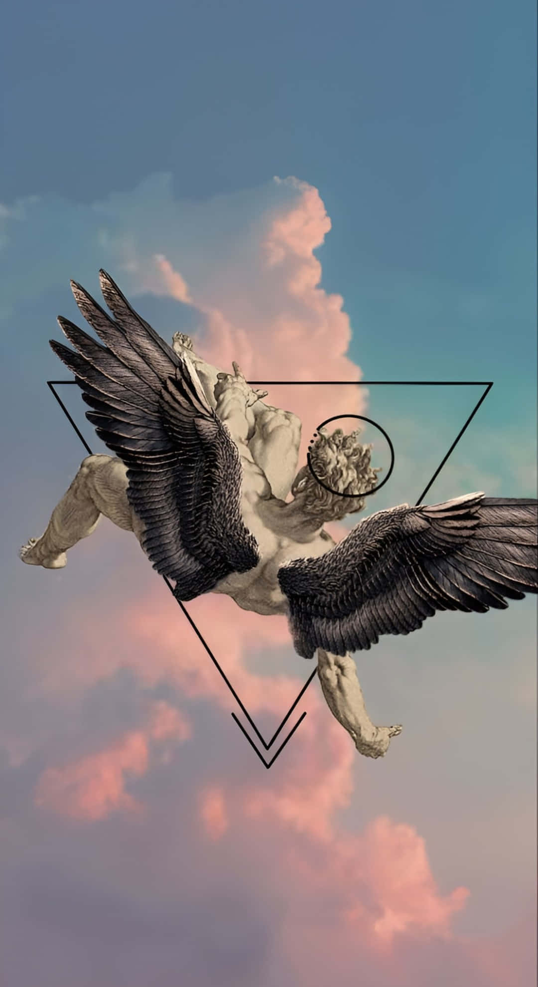 Icarus, marble winged statue, pastel sky, Full HD Phone Wallpaper