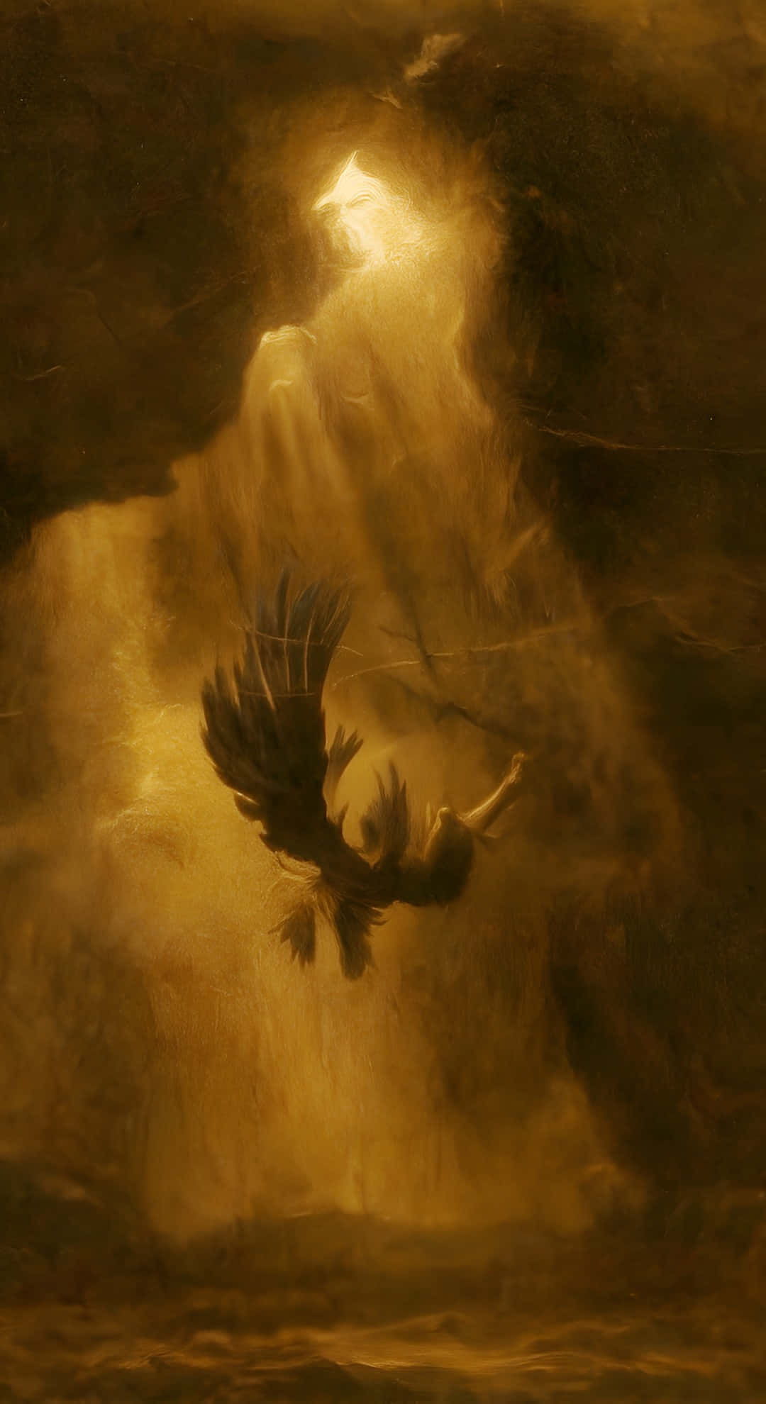 Icarus, dark eagle, golden light, Full HD Phone Wallpaper
