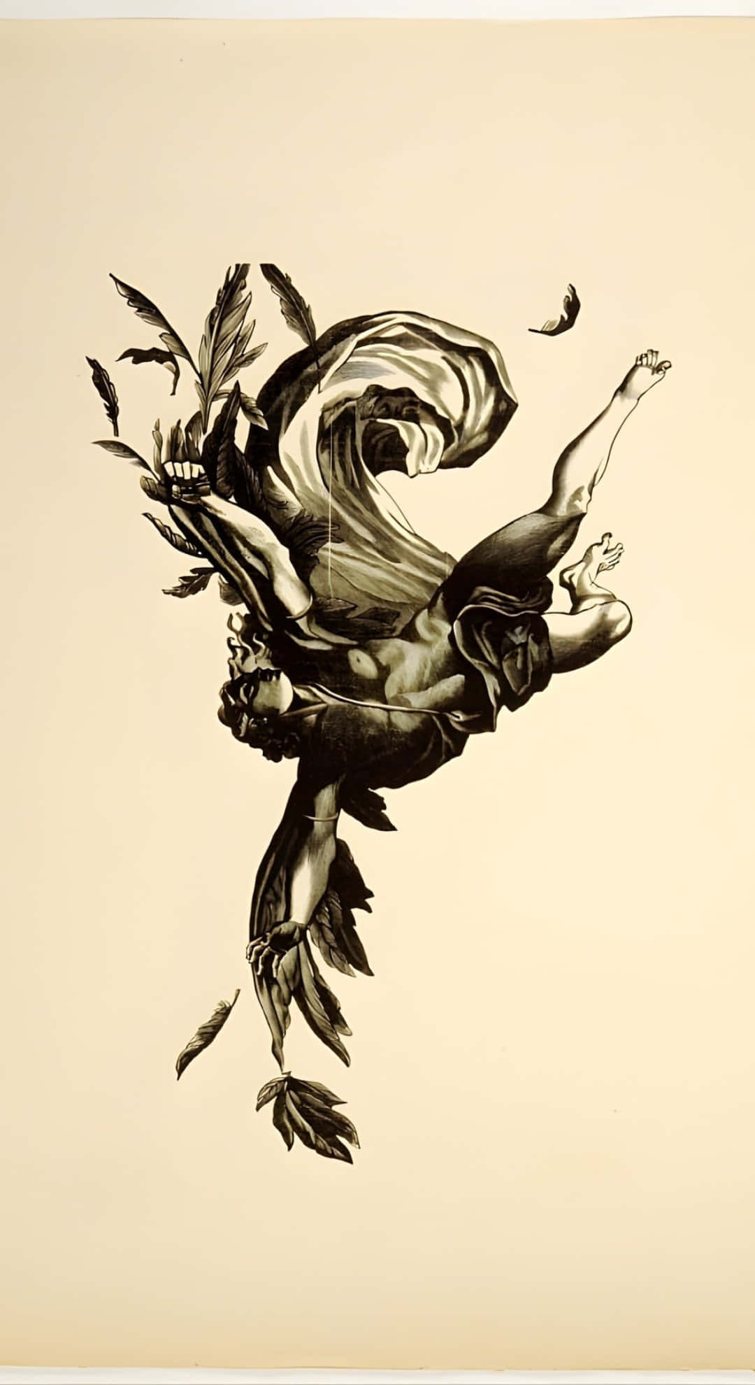 Icarus, black and white illustration, muscular figure, Full HD Phone Wallpaper
